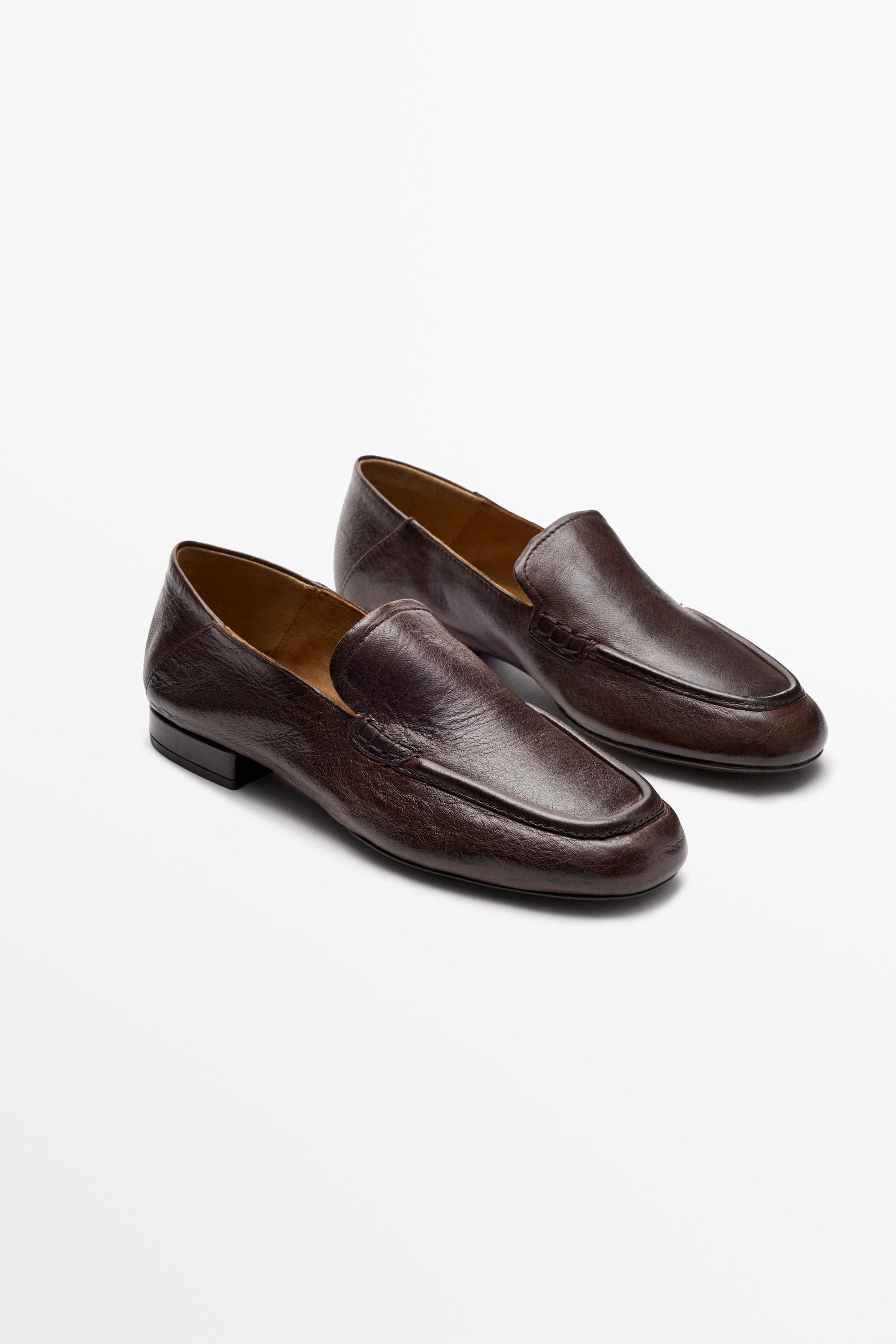 Leather heel loafer - BROWN