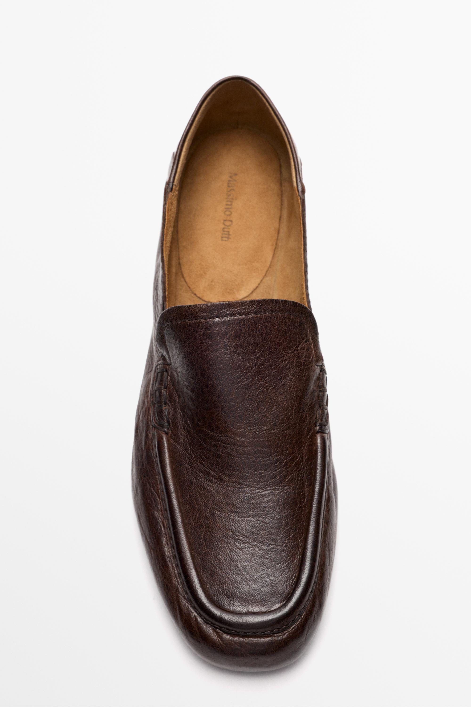 Leather heel loafer - BROWN
