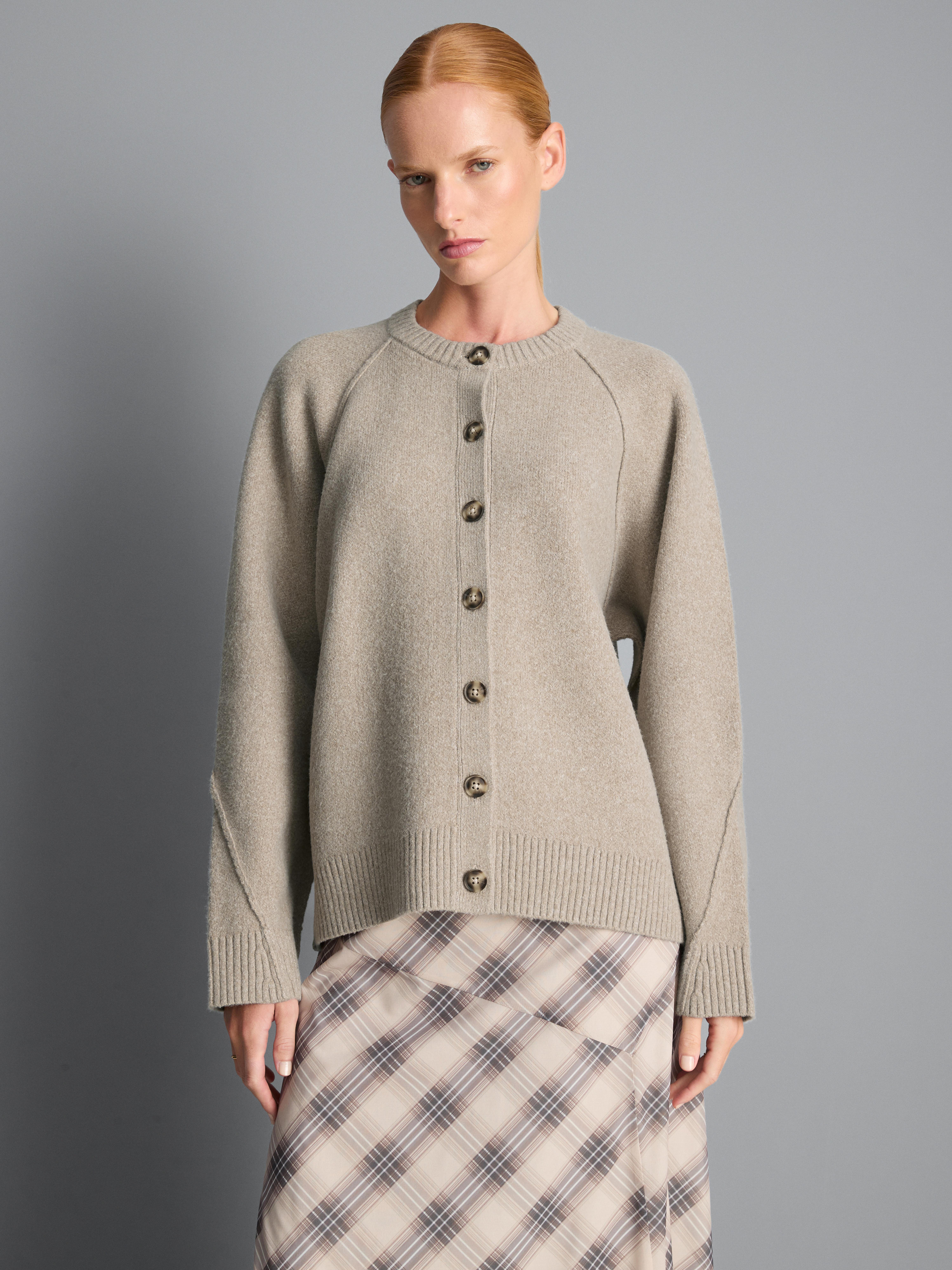 Relaxed Seam Detail Cardigan - Mocha