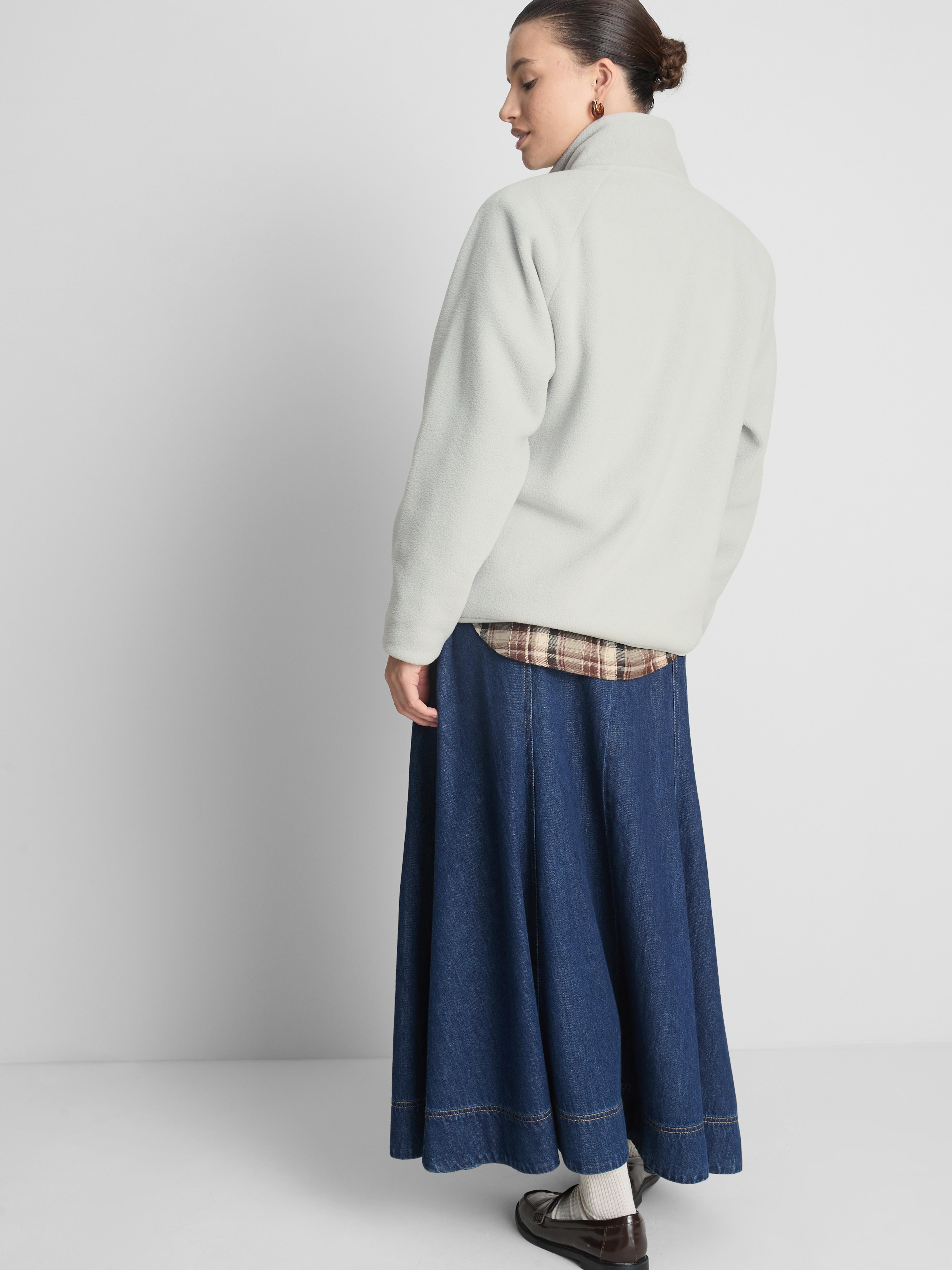 Zip-Up Funnel Neck Fleece - Light Gray