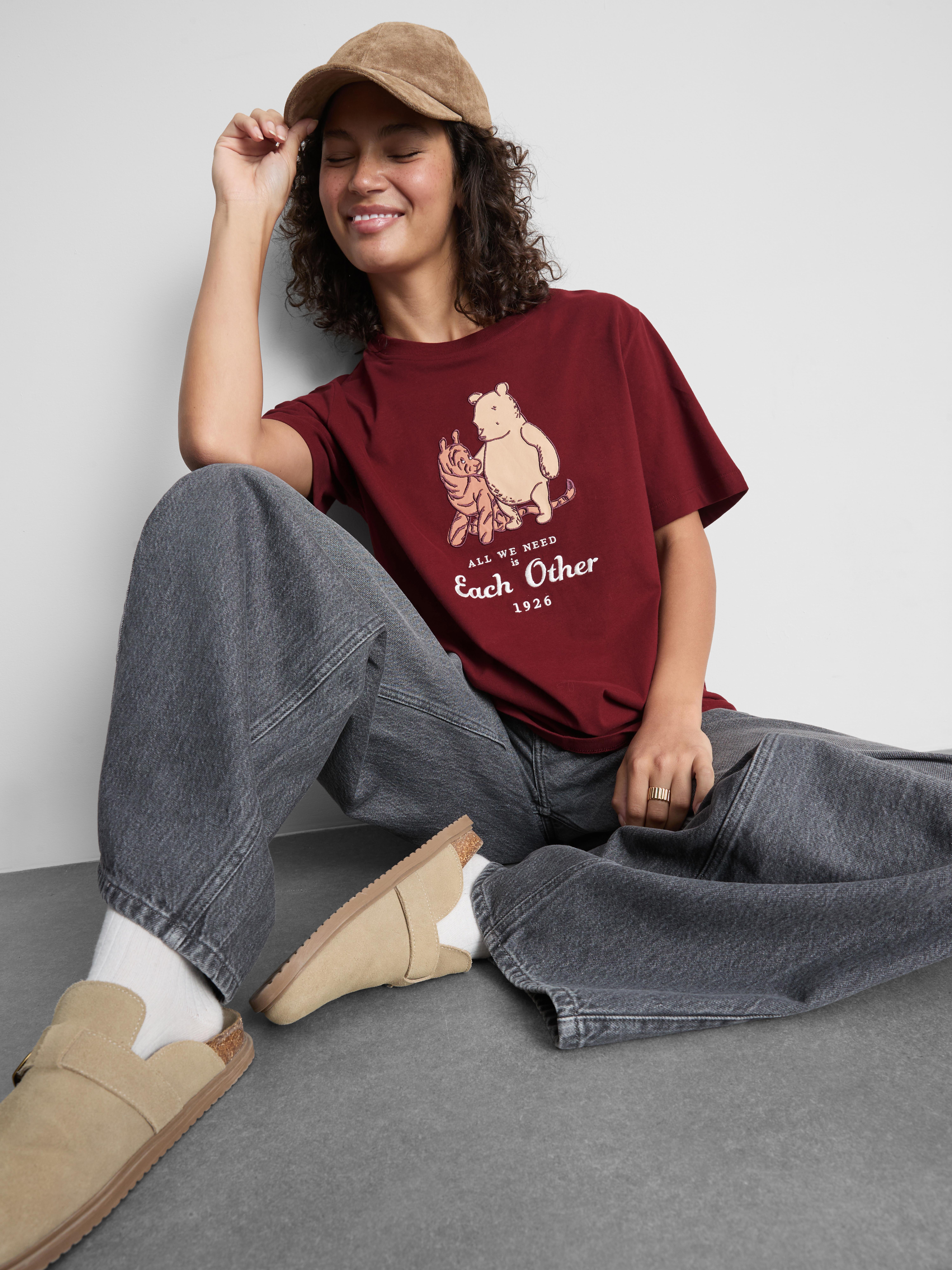 Disney's Winnie the Pooh Pure Cotton Embroidered Tee - Burgundy
