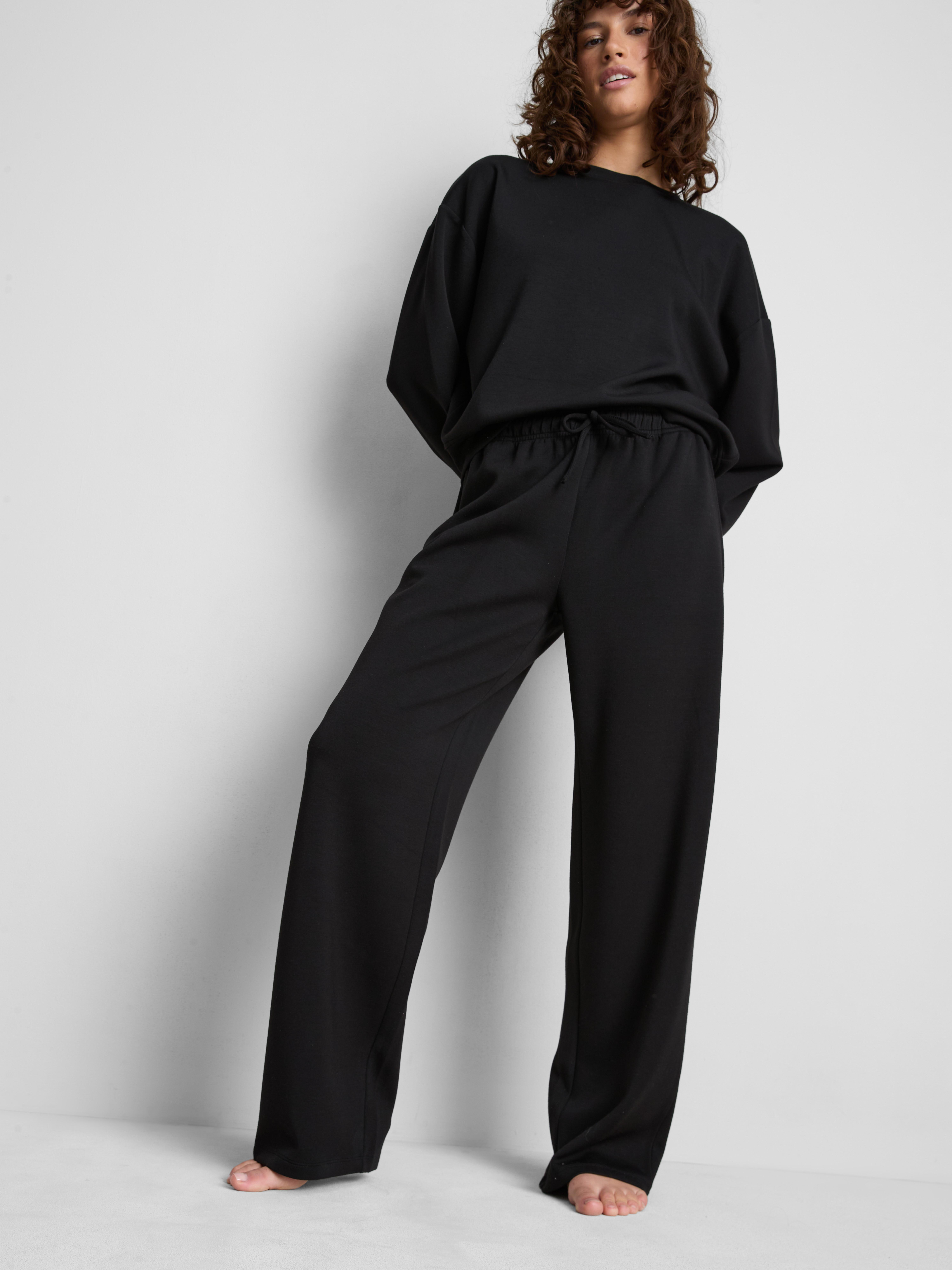 Modal Blend Wide Leg Joggers - Black