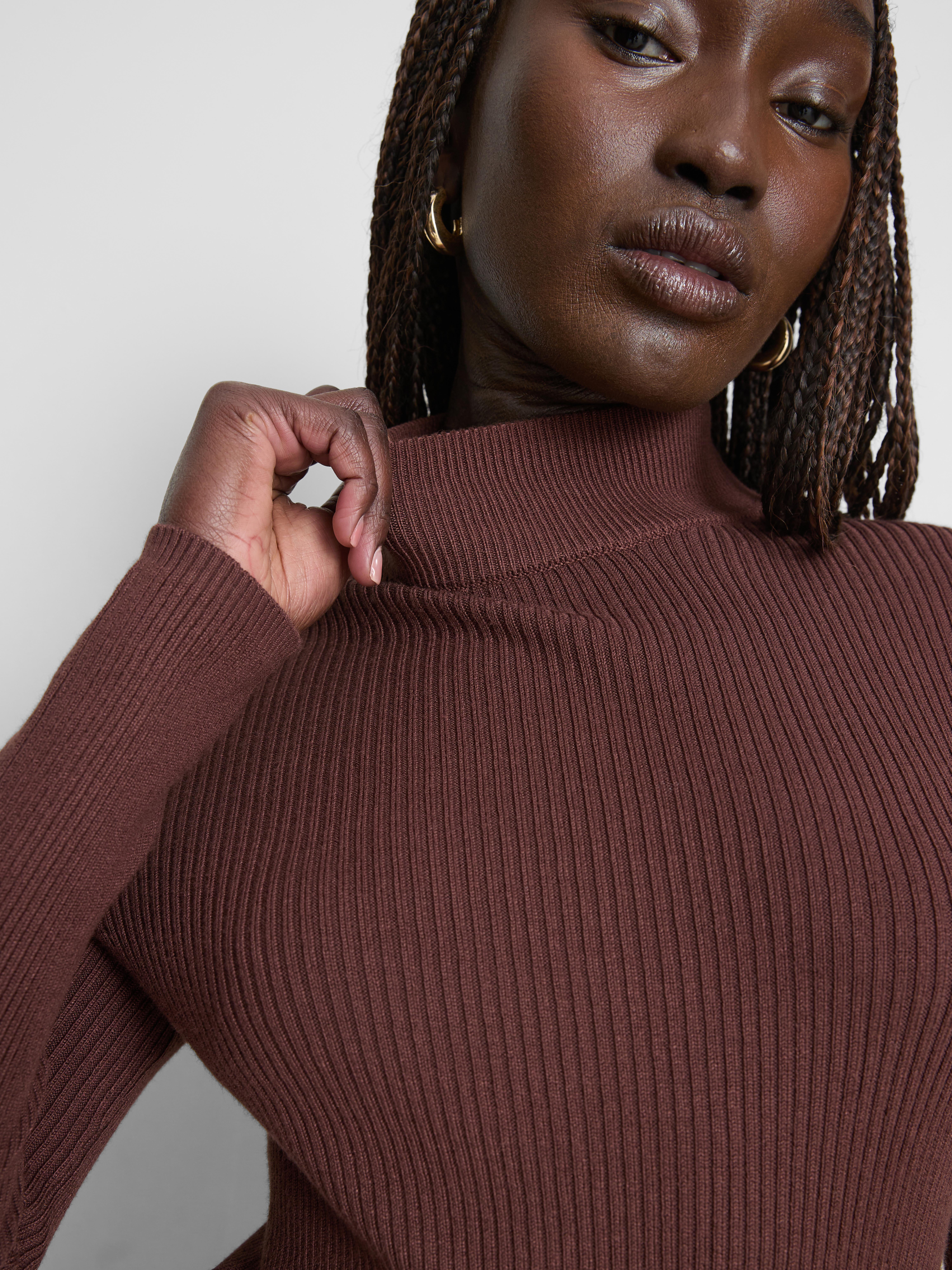 Ribbed Turtleneck Sweater - Chocolate