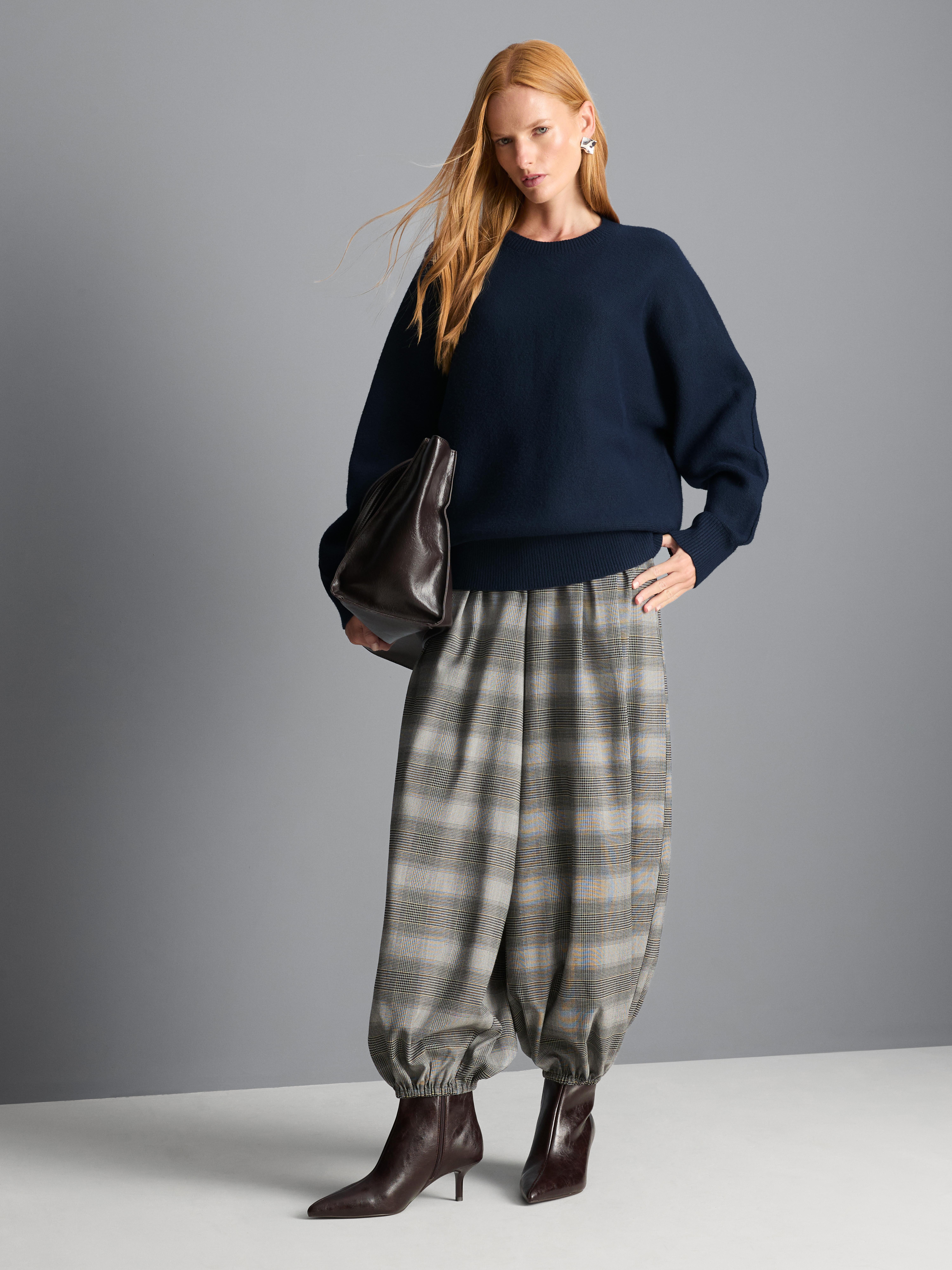 Oversized Knitted Cocoon Sweater - Navy