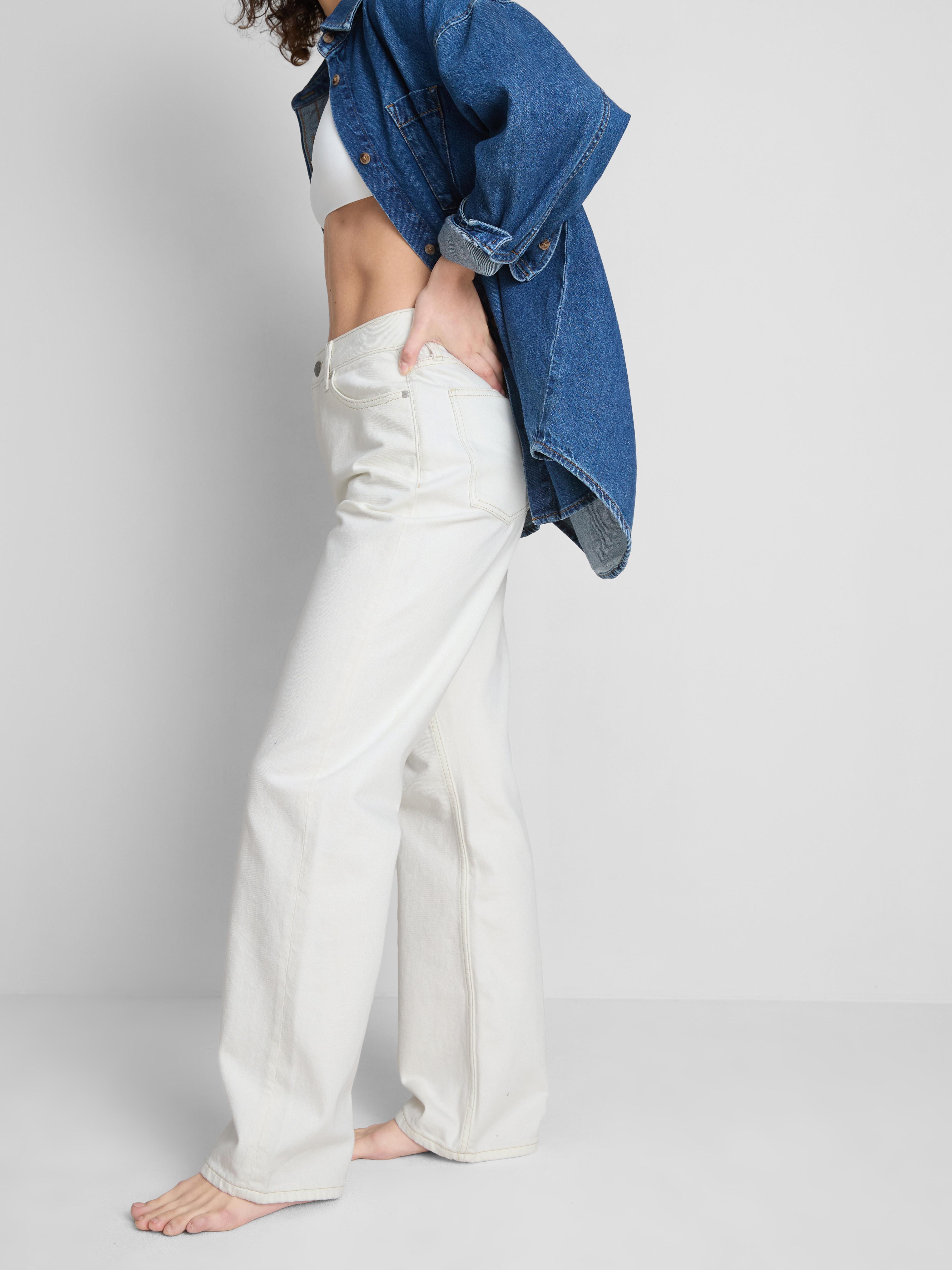 Cotton Denim Straight Leg Jeans - Ivory