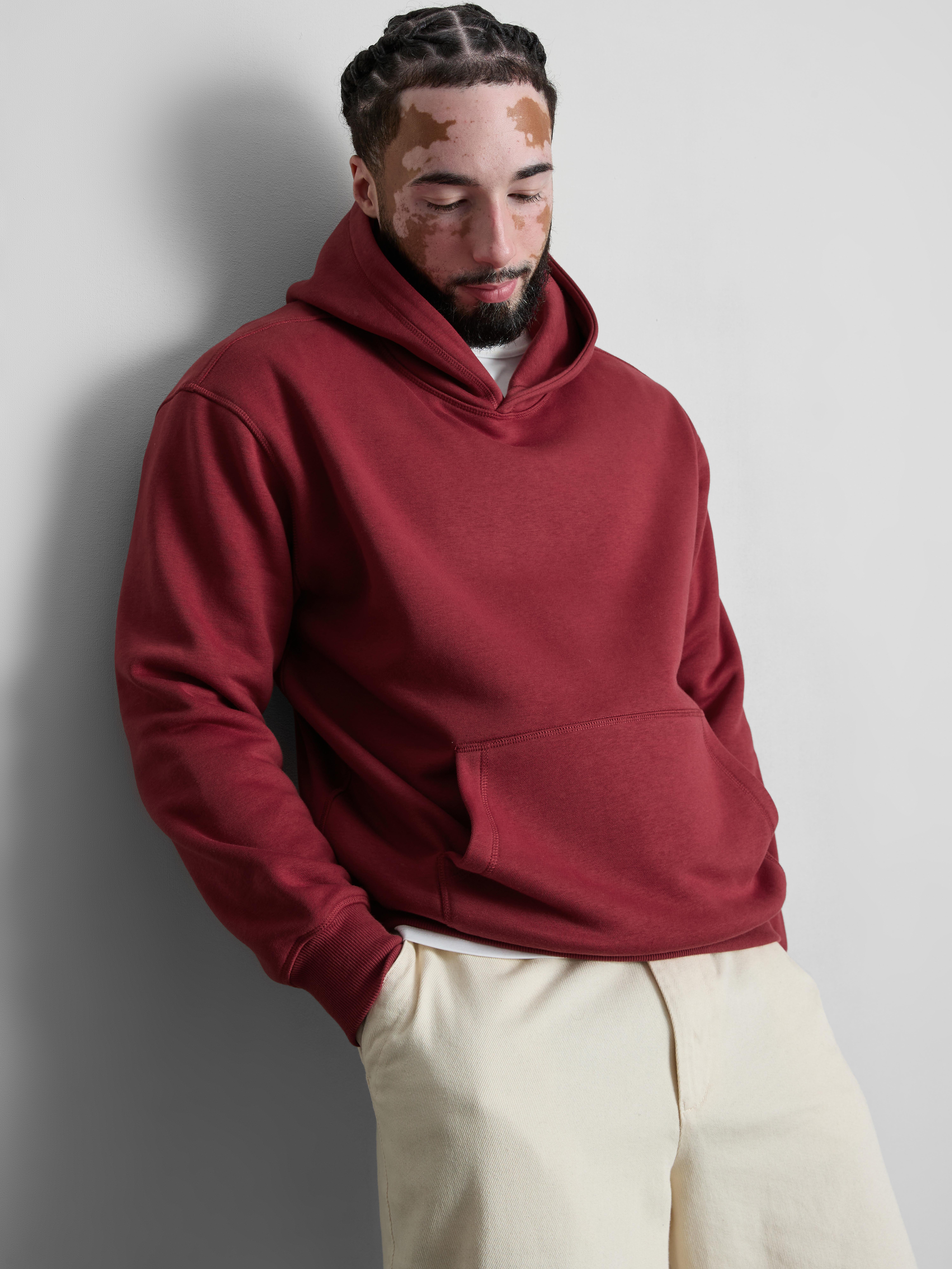 Oversized Pullover Hoodie - Dark Red