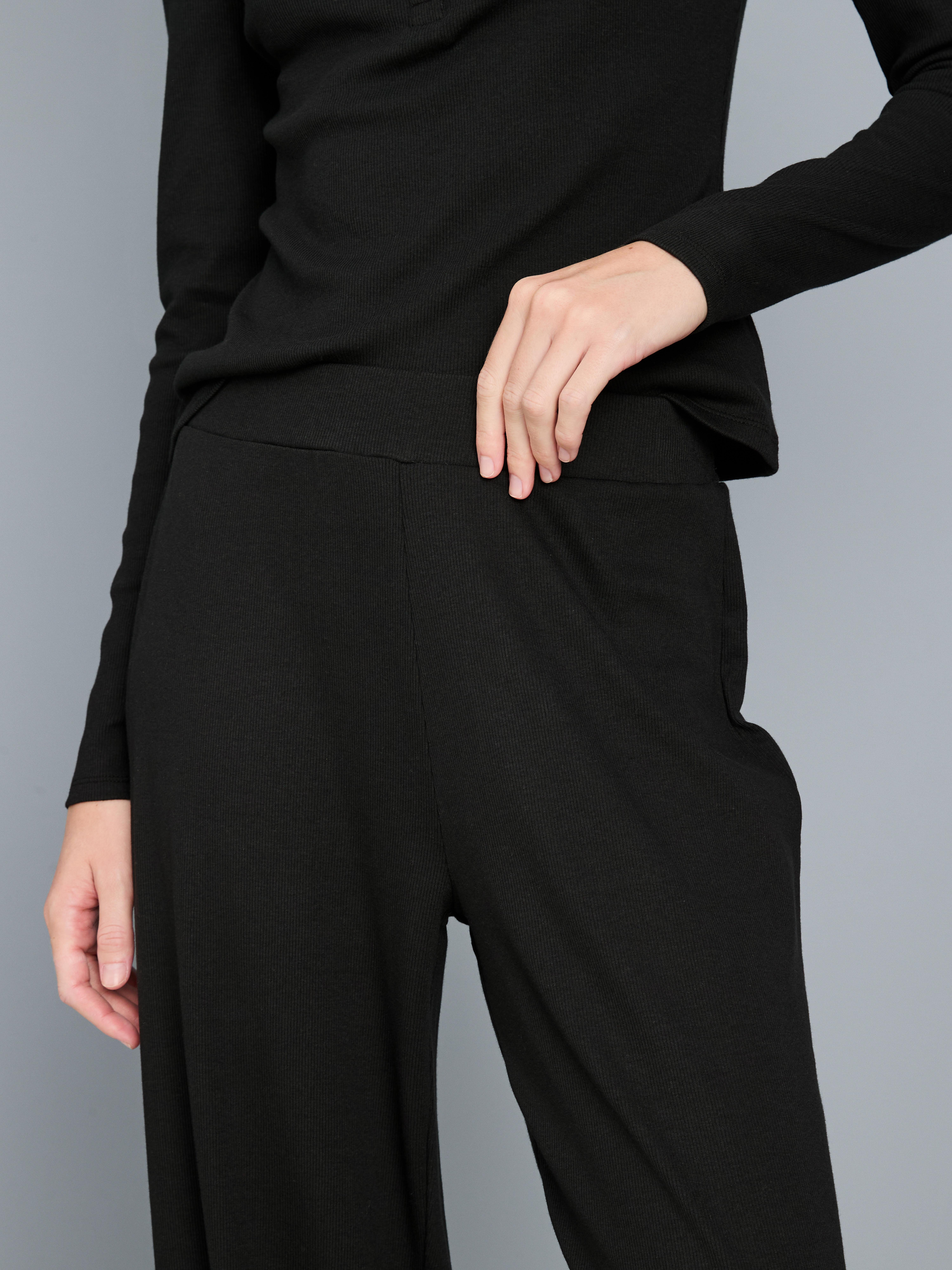 Ribbed Cotton Blend Joggers - Black