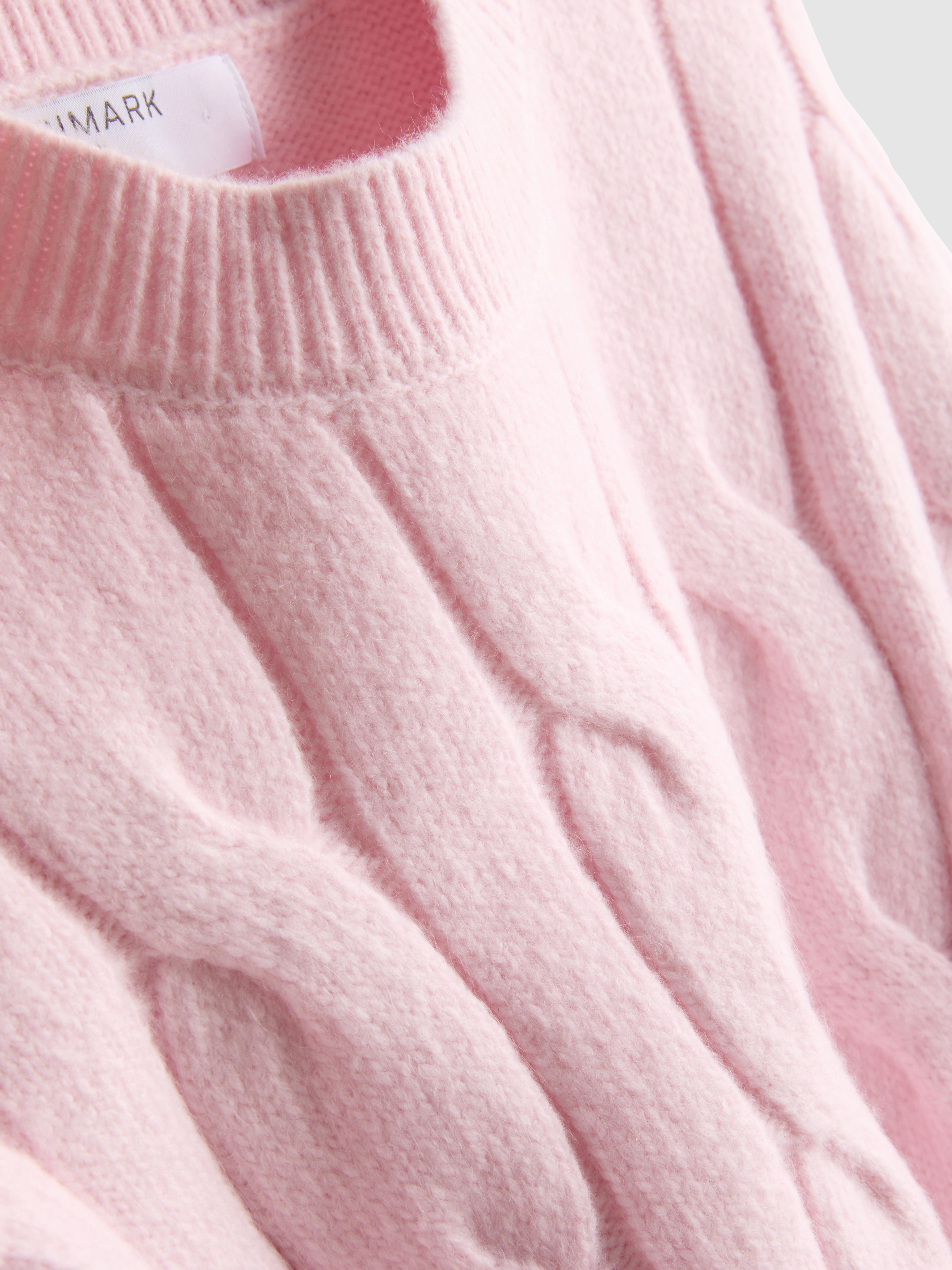 Cable Knit Crew Neck Sweater - Light Pink