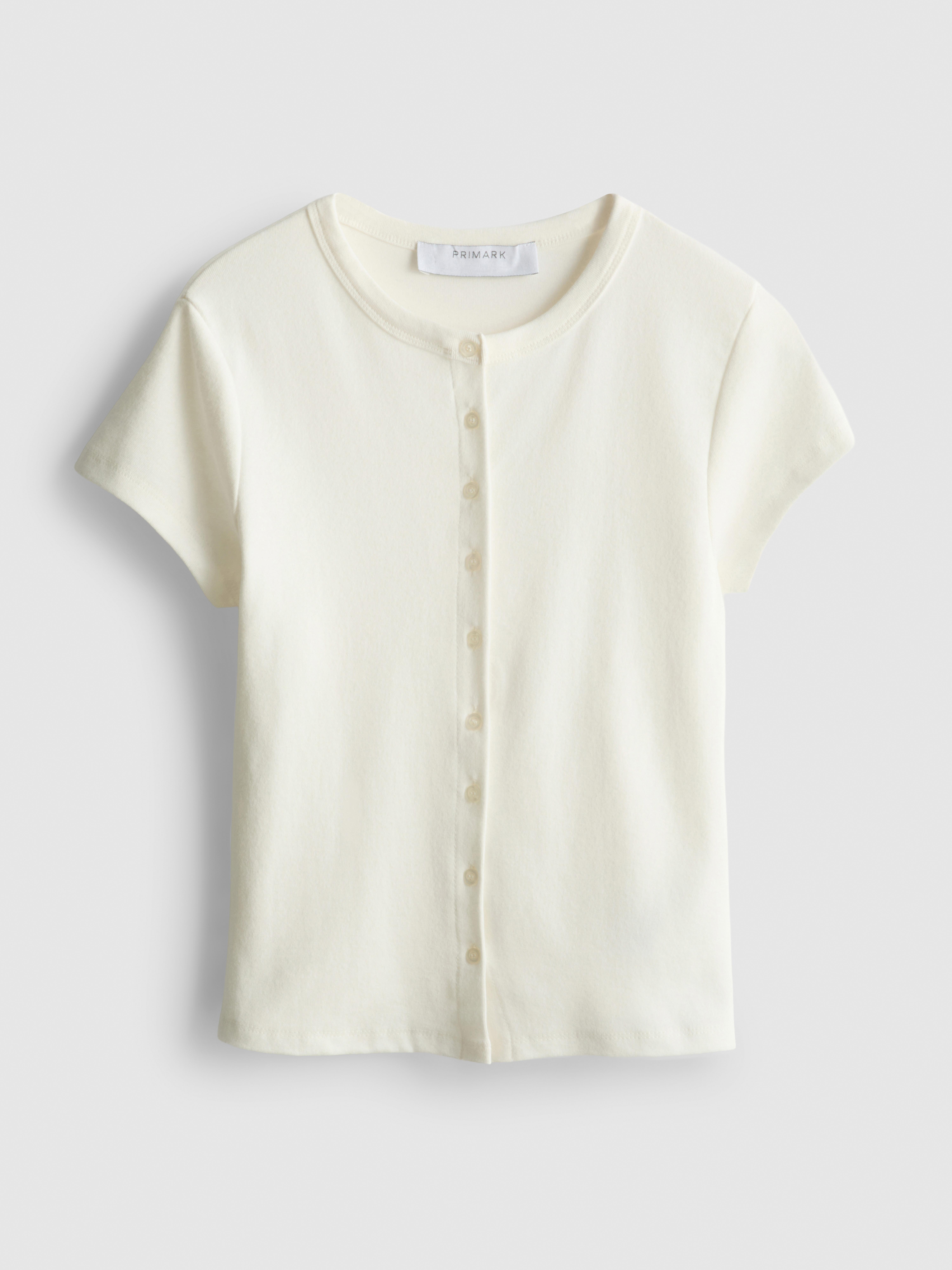 Cotton Rich Button-Up T-Shirt - White