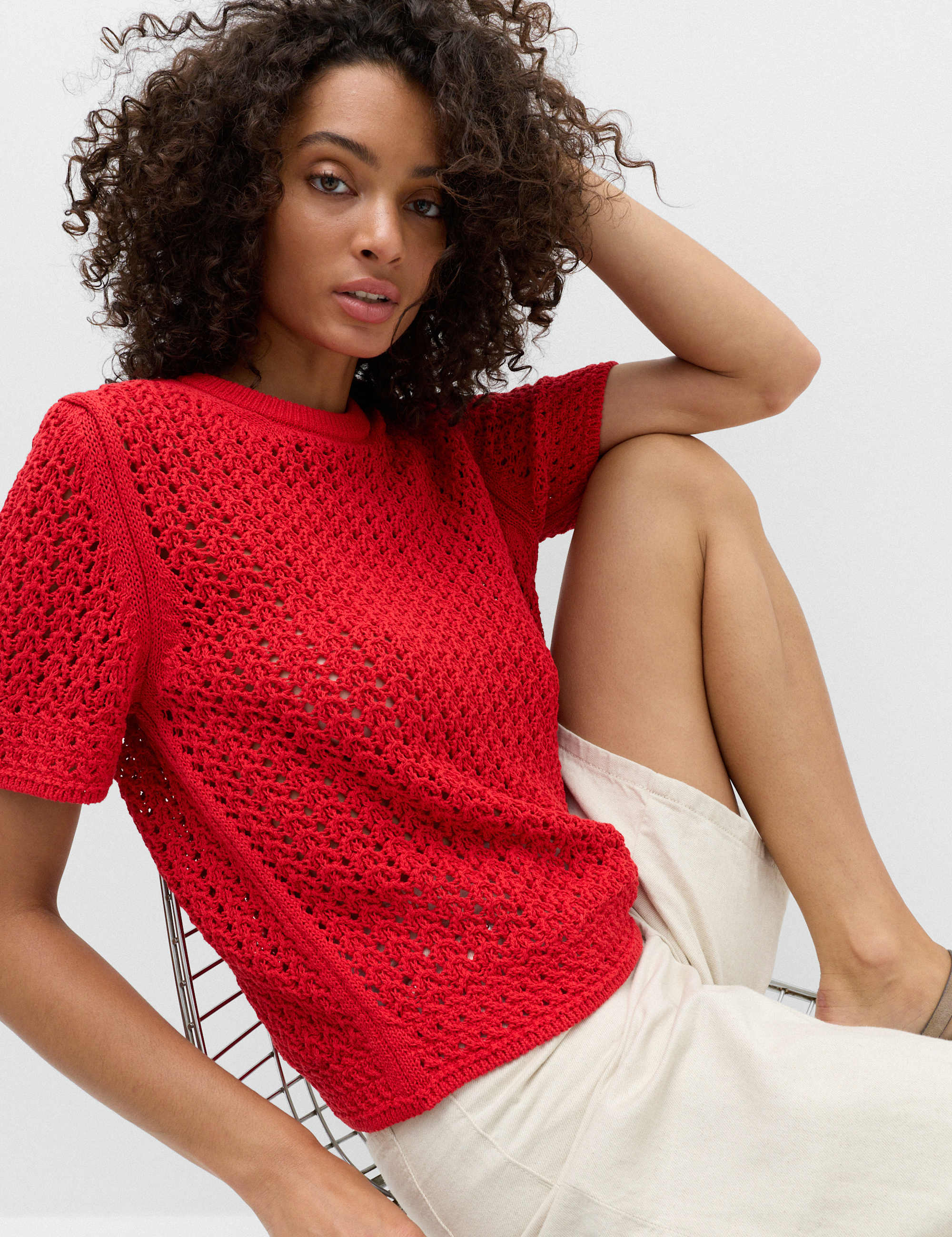 Cotton Blend Textured Knitted Top
