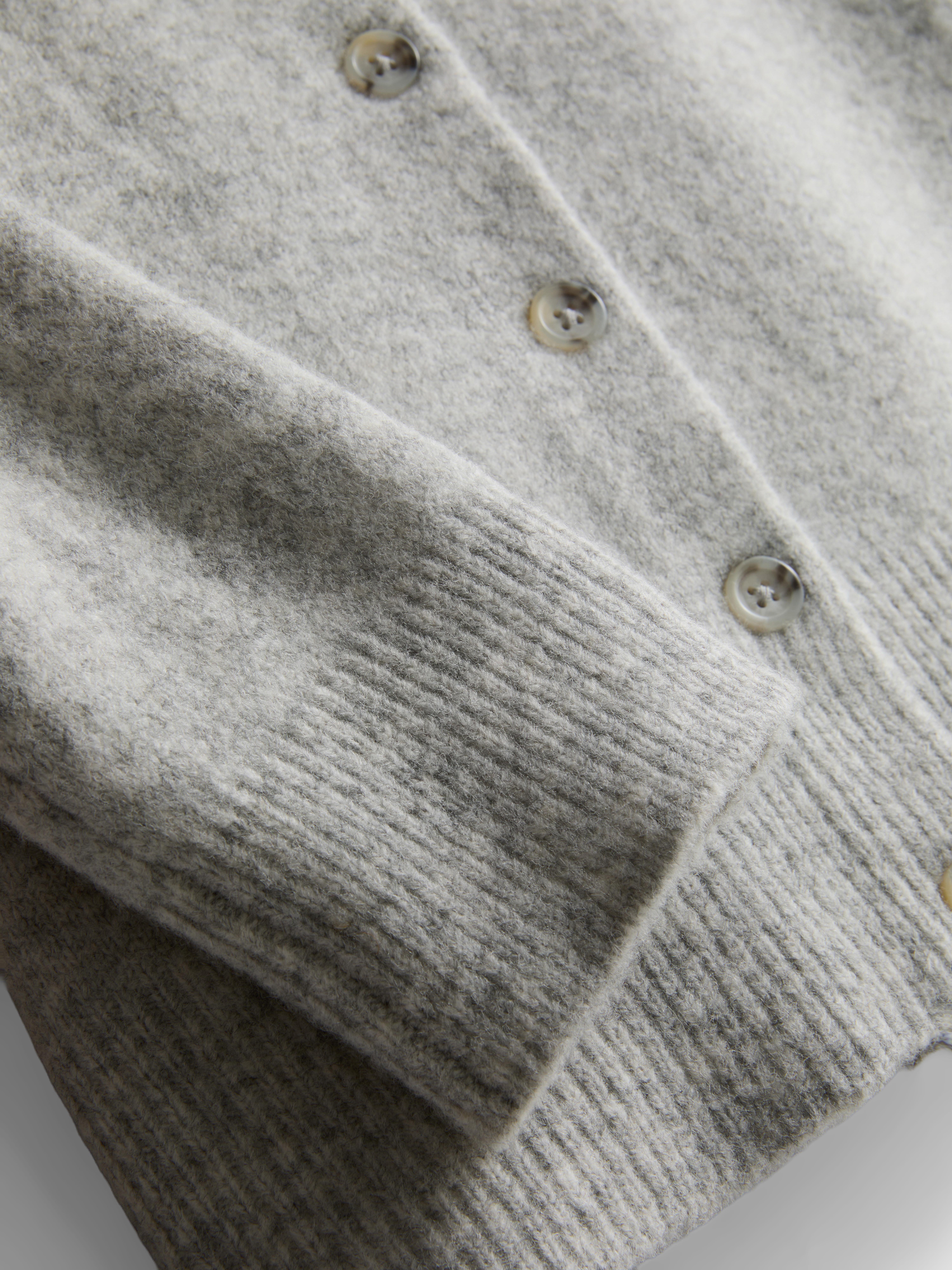 Essential Knitted Crewneck Cardigan - Light Gray