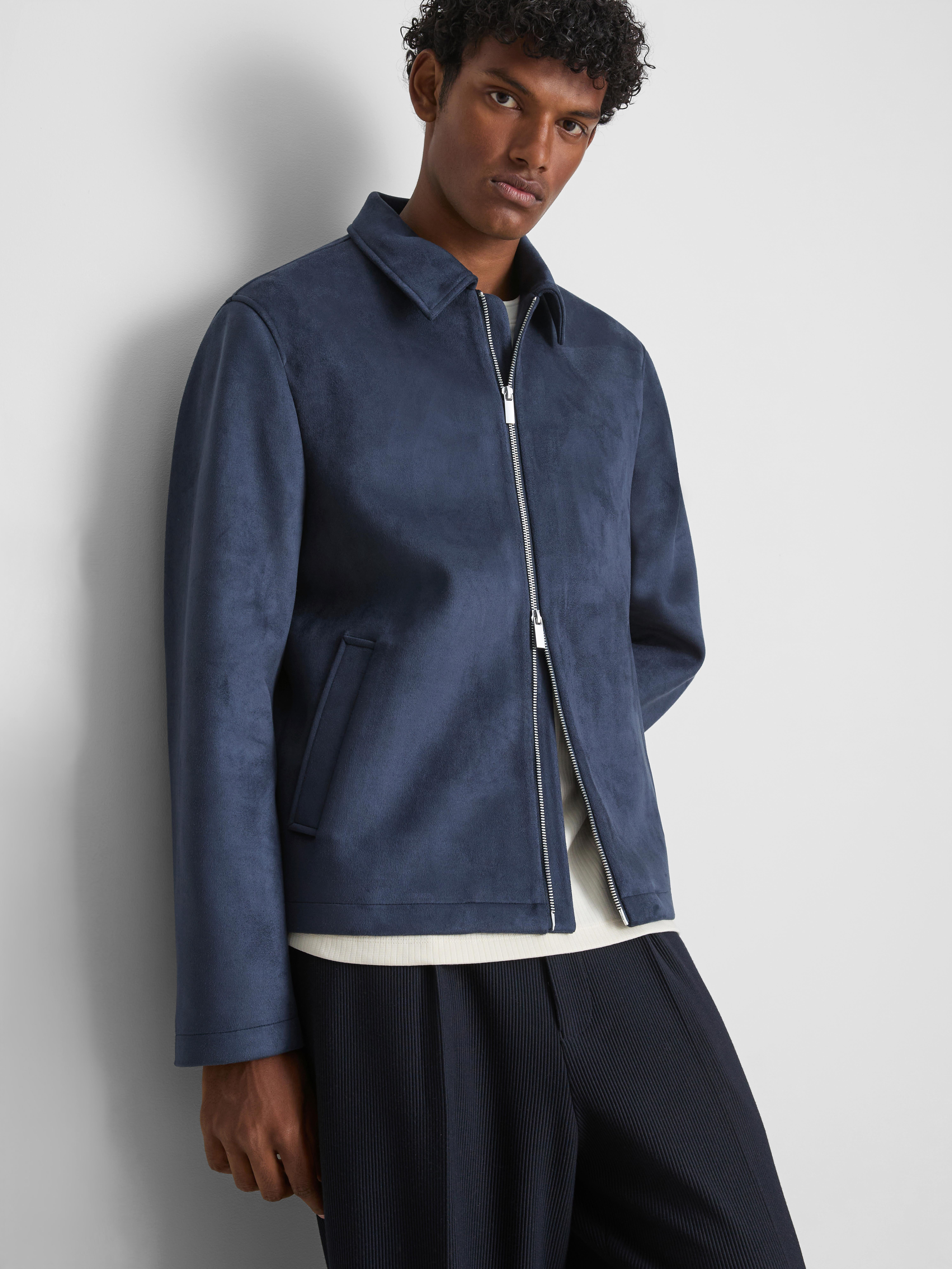 The Edit Regular Fit Suedette Jacket - Navy