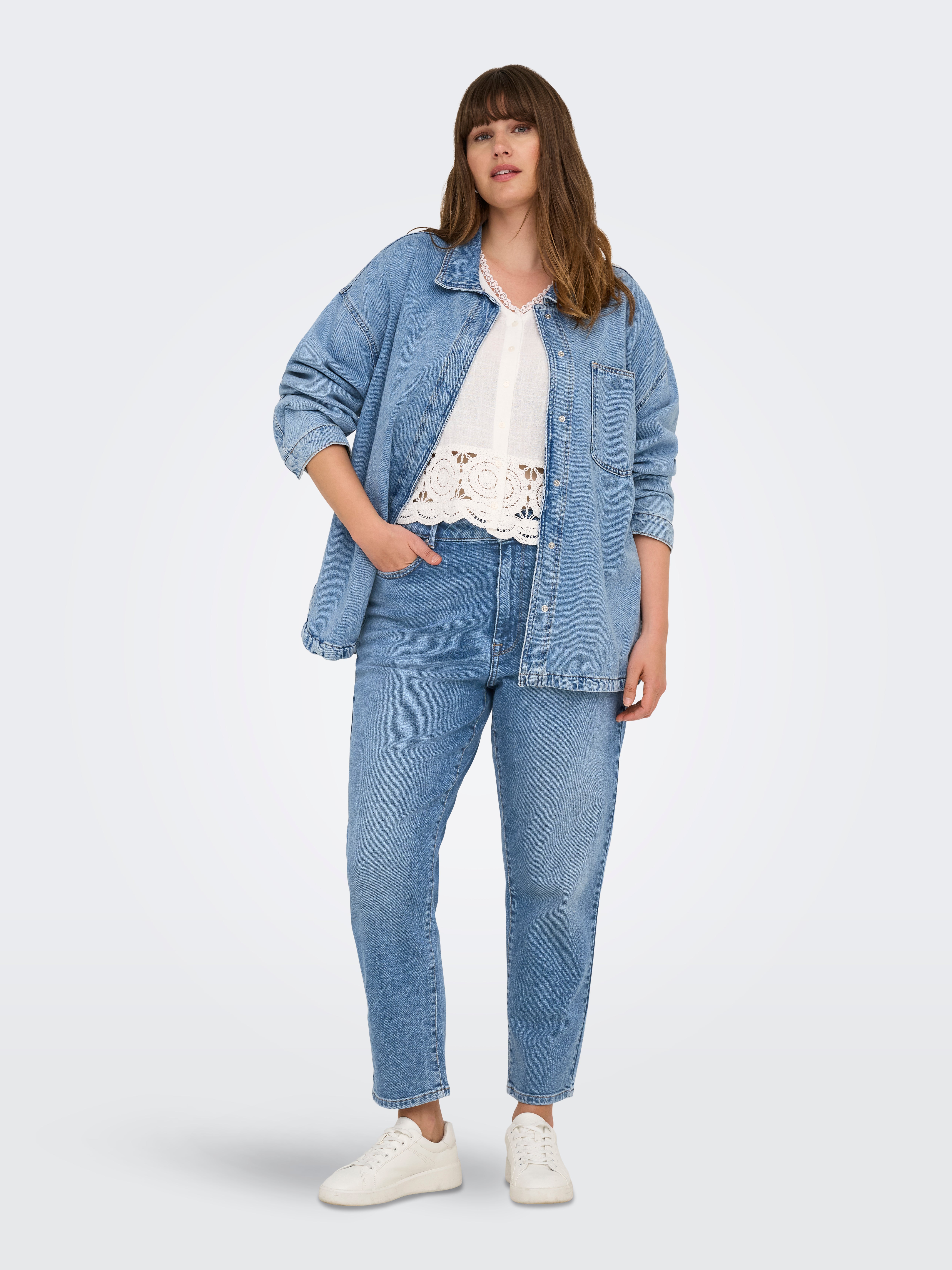CAREMILY High waist Straight Fit Jeans Medium Blue Denim