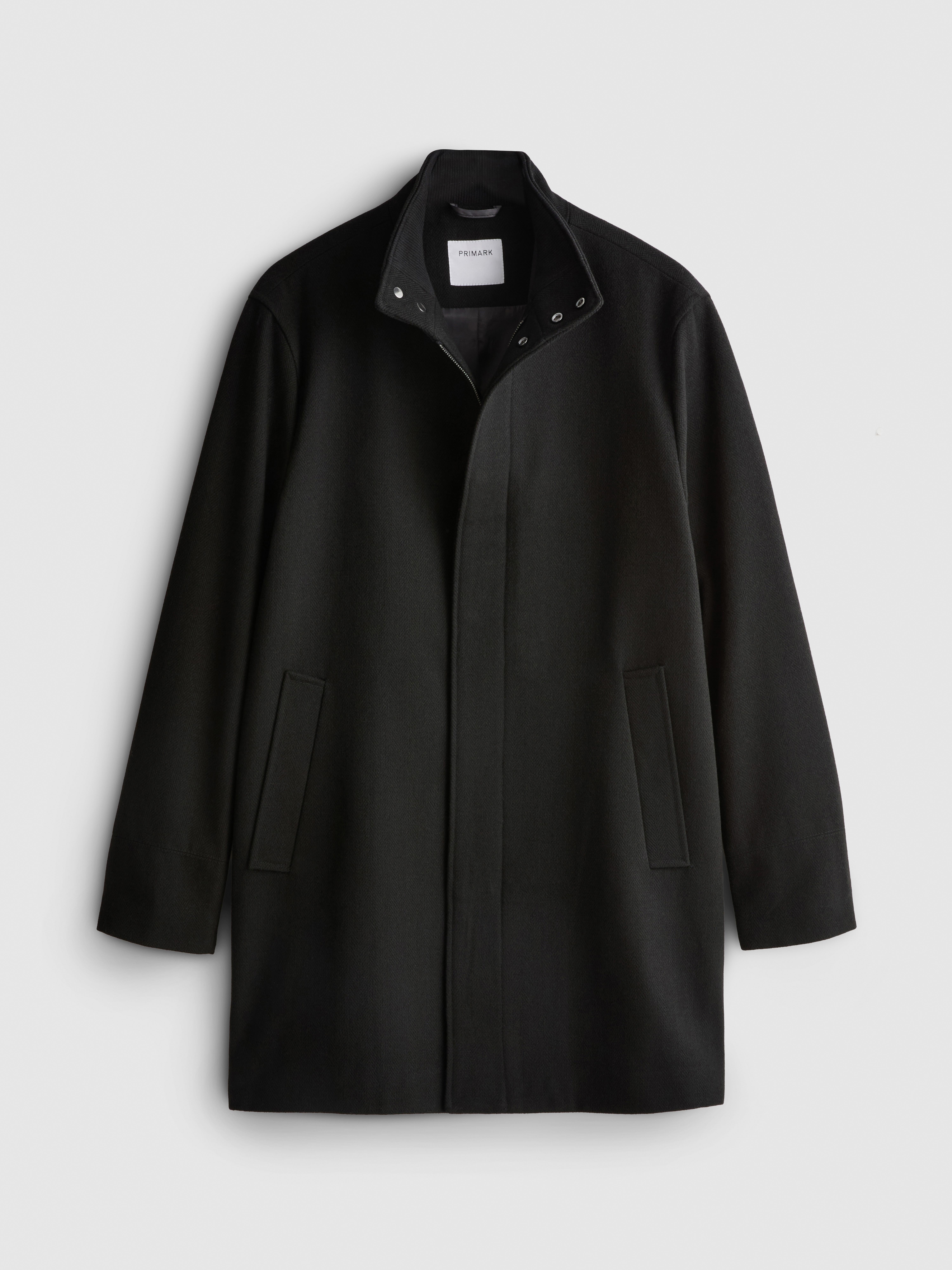 High-Neck Longline Coat - Black
