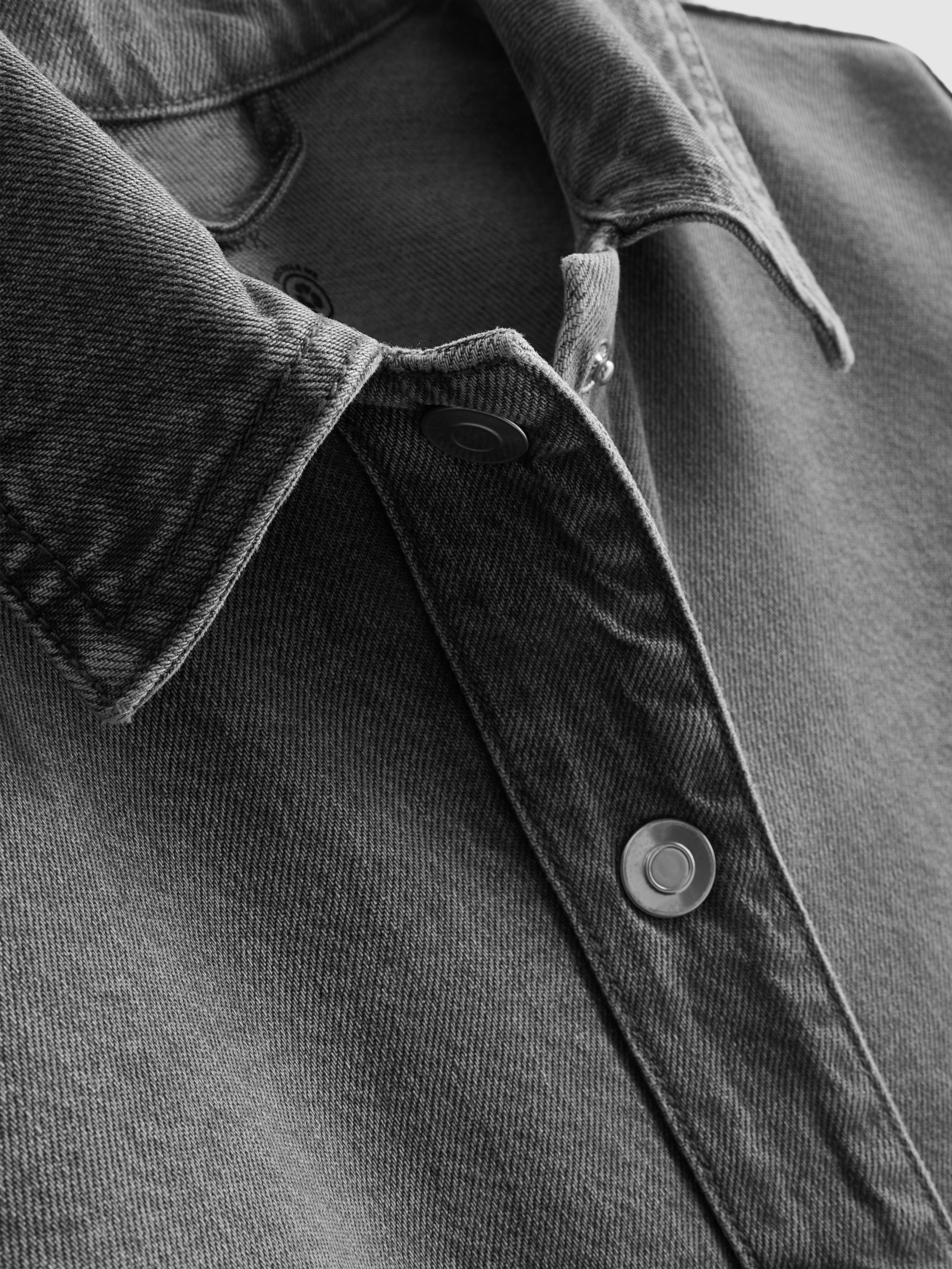Relaxed Cotton Denim Button-Up Shirt - Gray