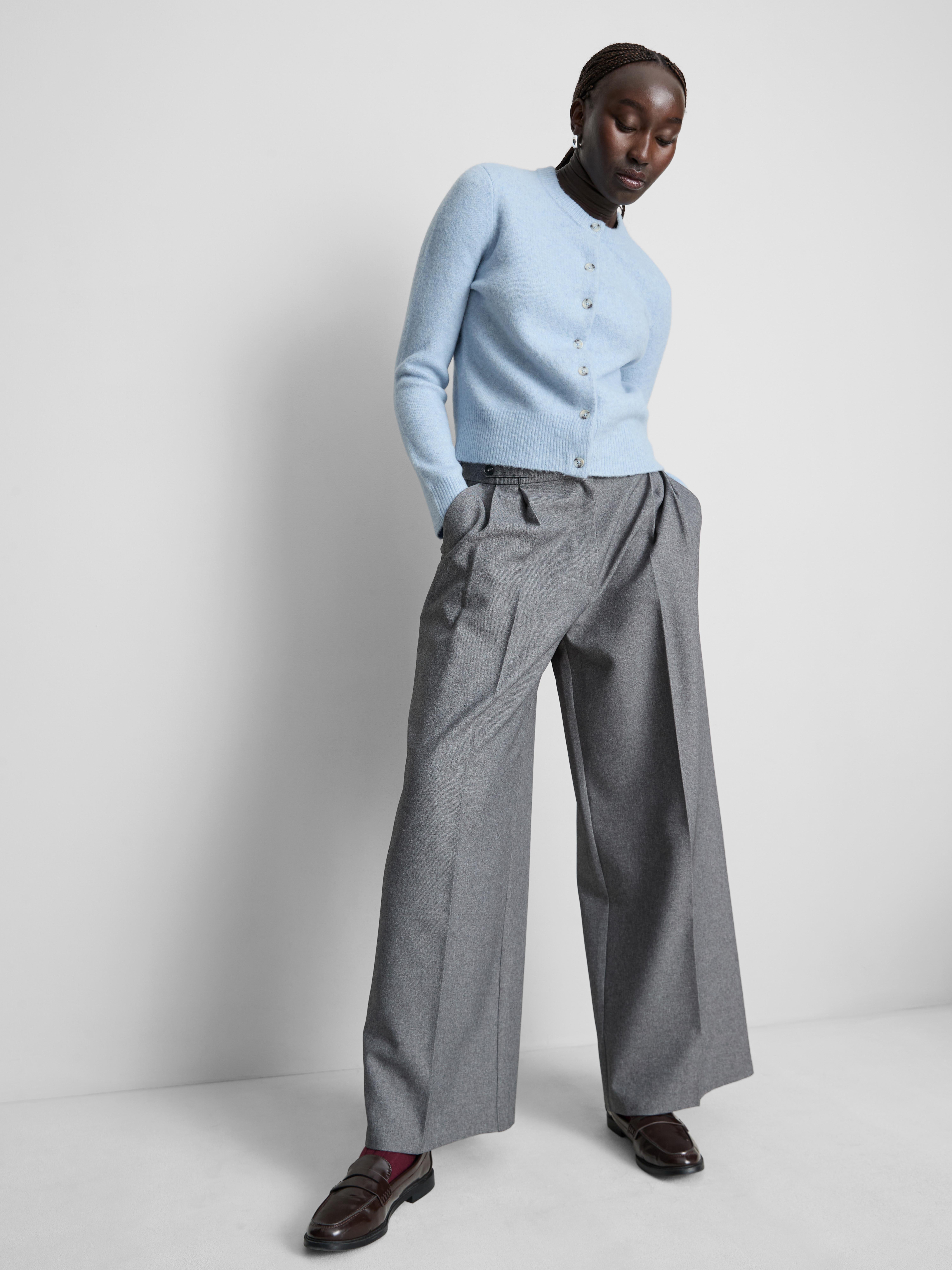 Essential Knitted Crewneck Cardigan - Light Blue