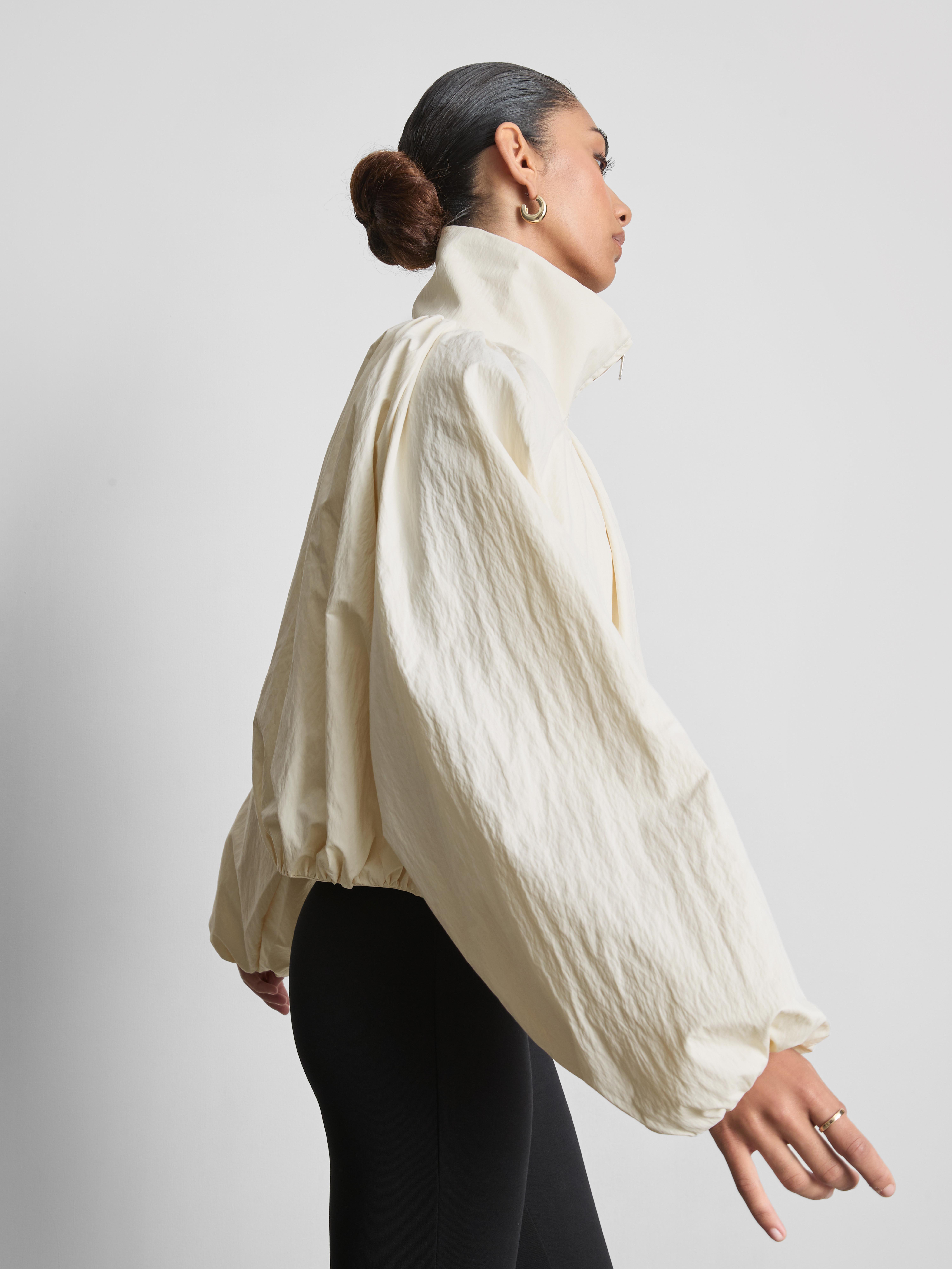 Ruched High-Neck Jacket - Ivory