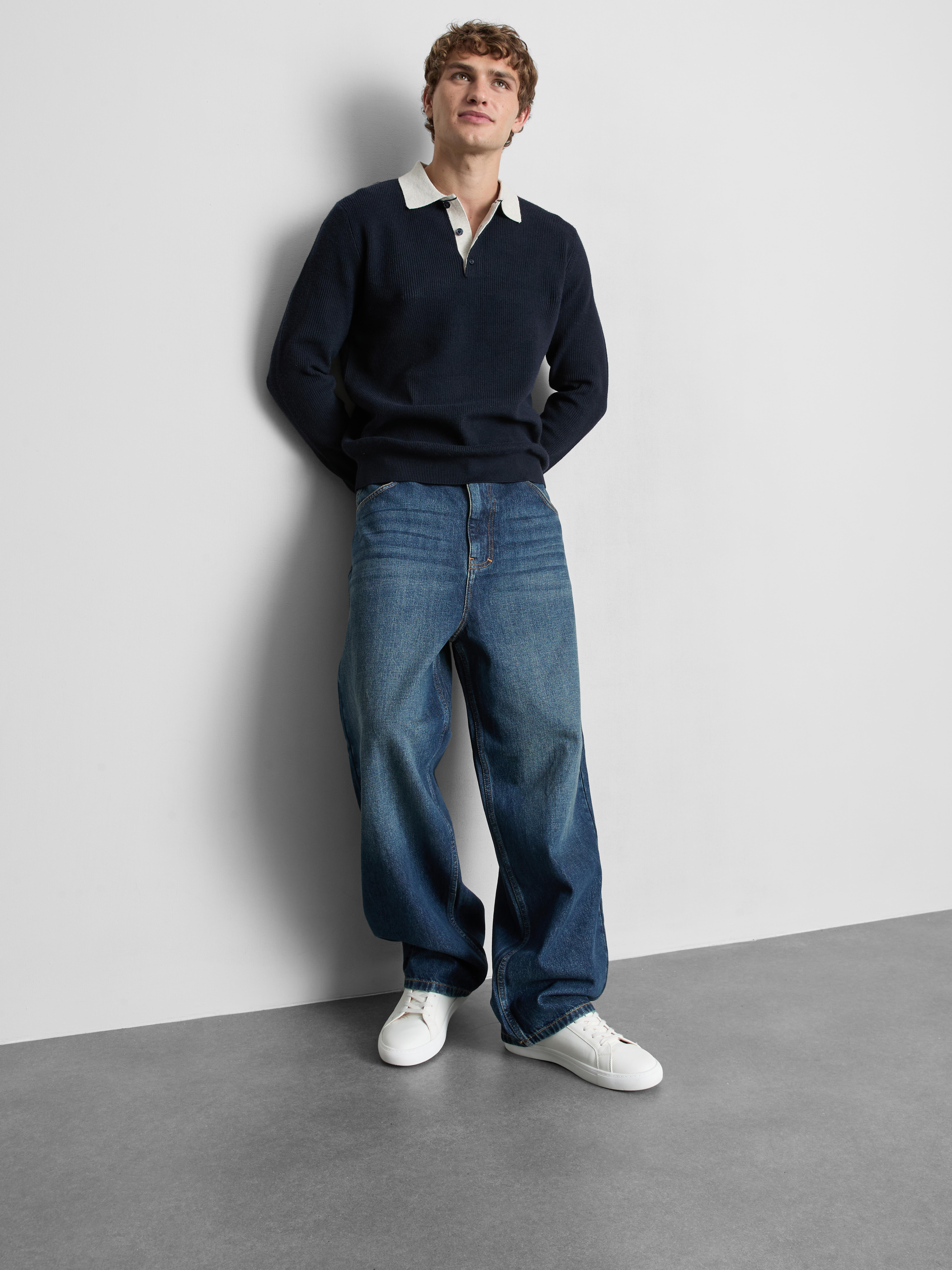Mid-Rise Baggy Jeans - Mid Blue