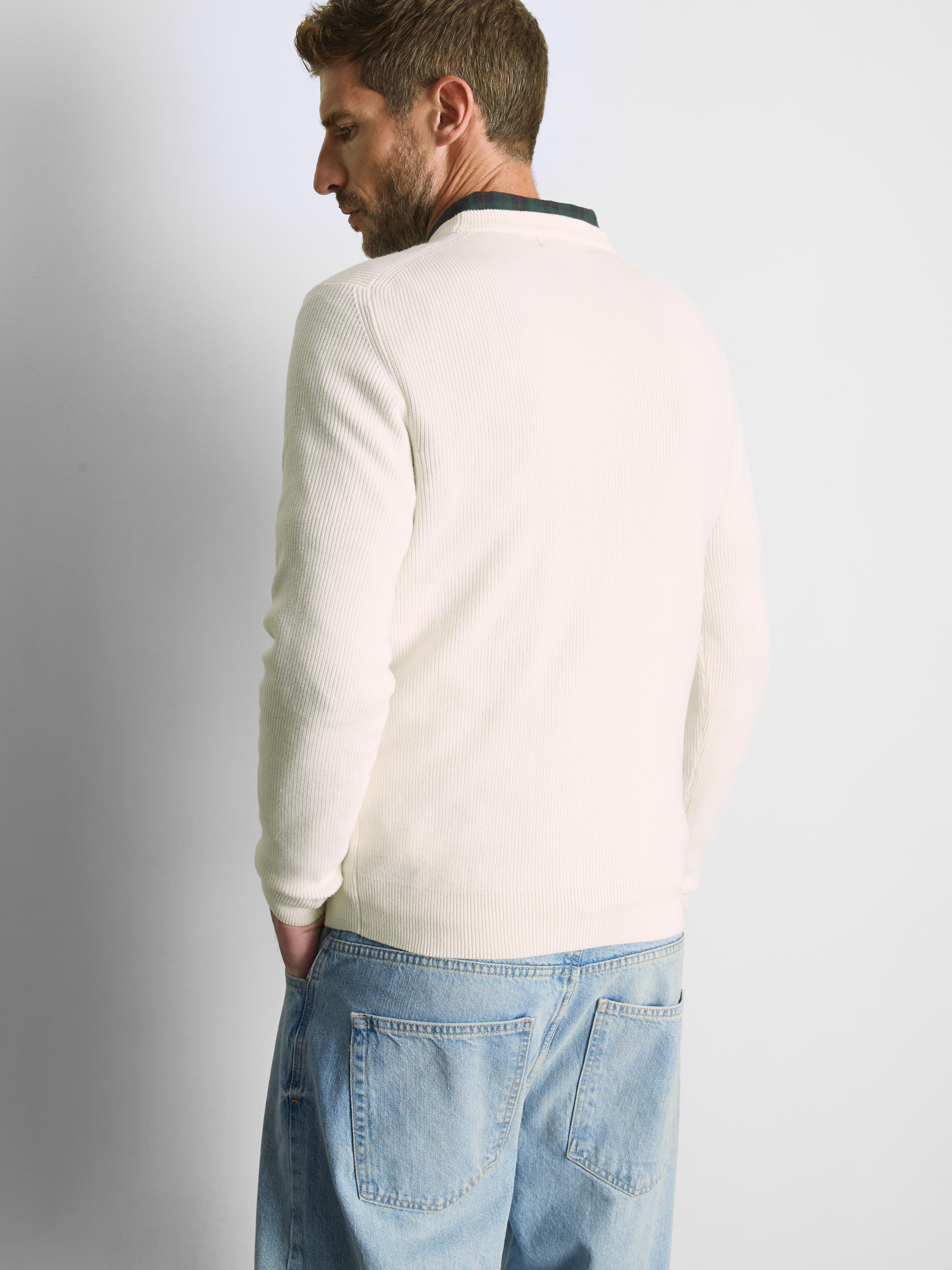 Ribbed Crewneck Sweater - White