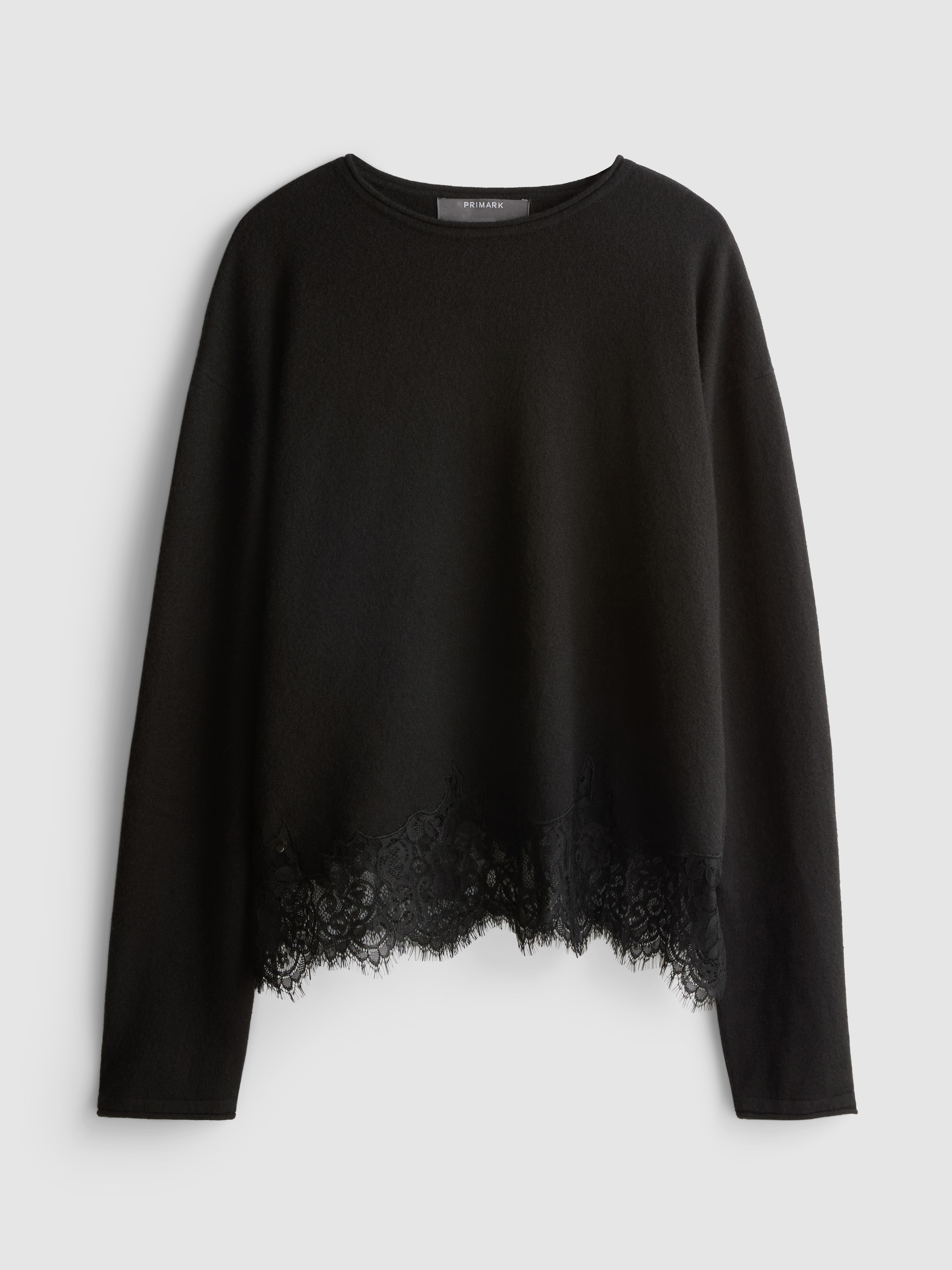 Relaxed Lace-Hem Sweater - Black