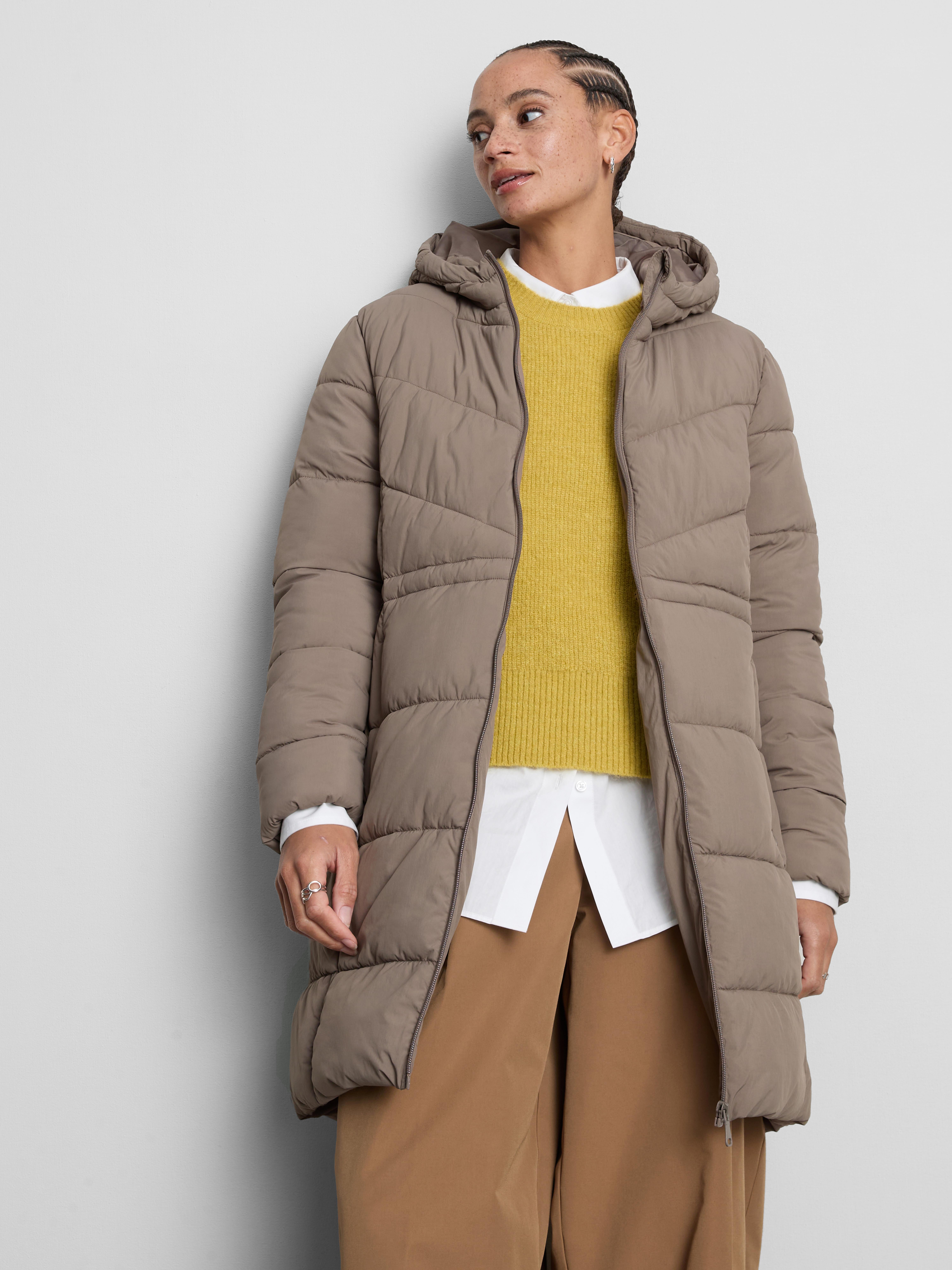 Longline Hooded Puffer Jacket - Mocha