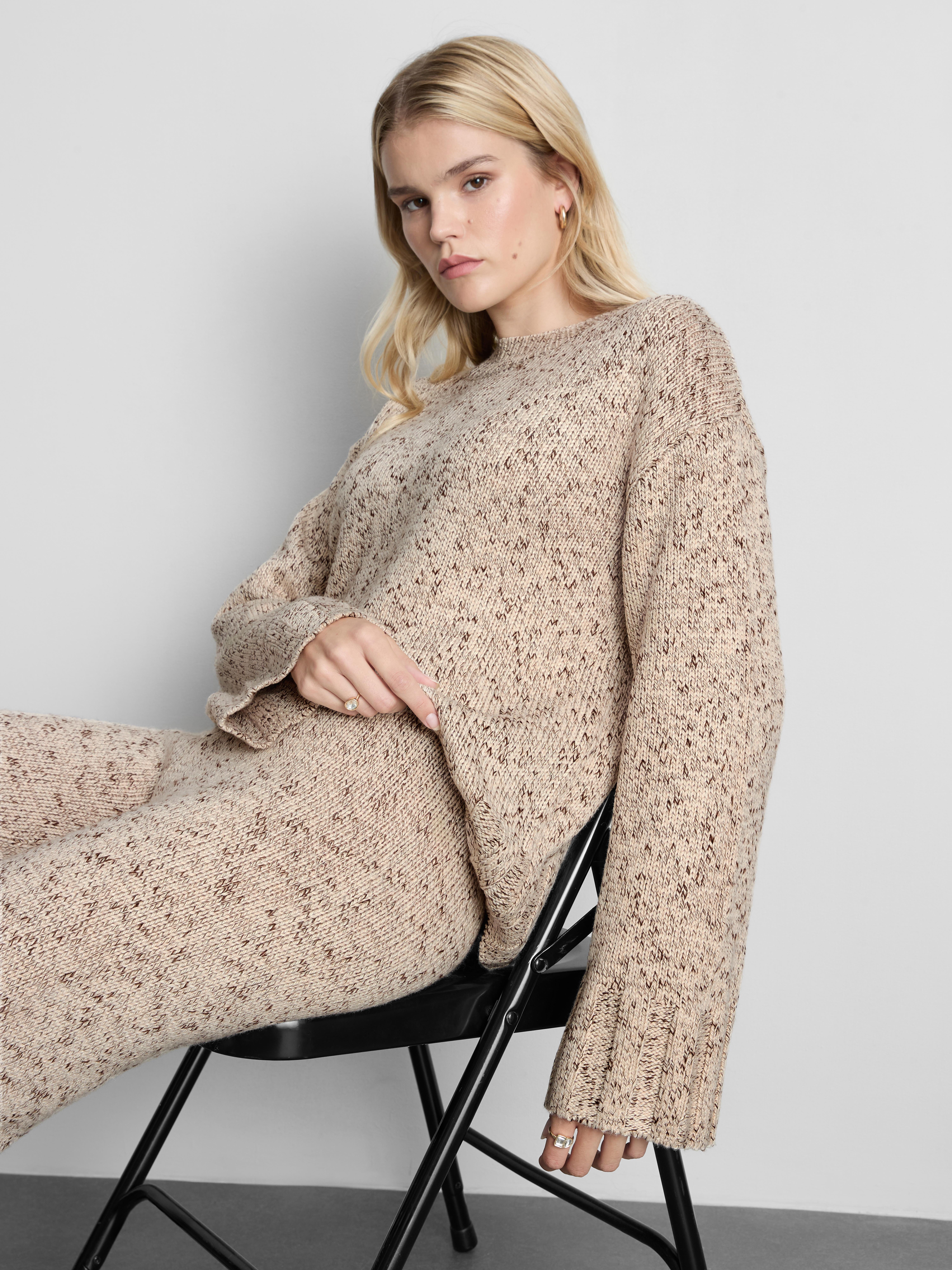Knitted Marl Crew Neck Sweater - Beige