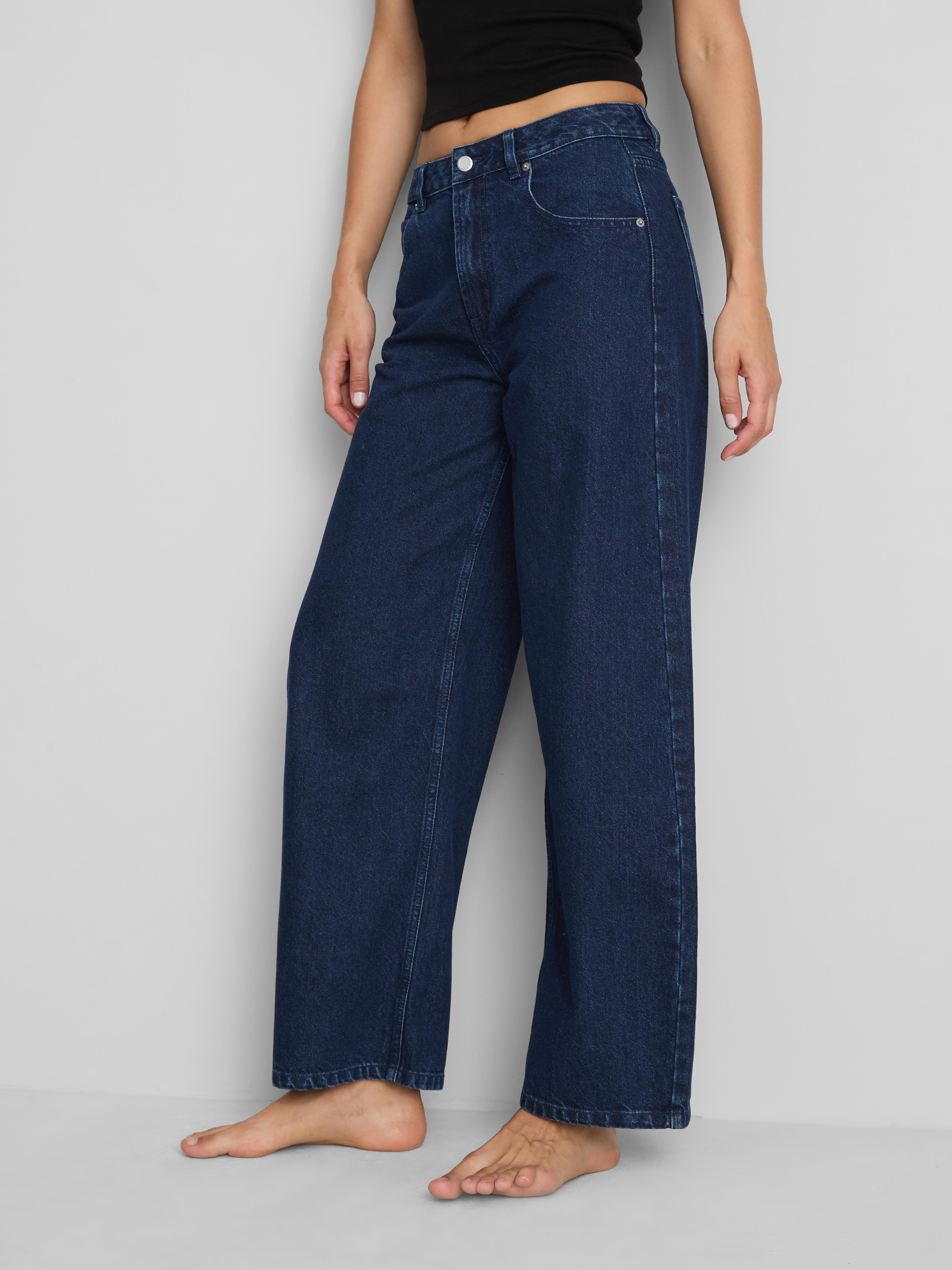 High-Waisted Barrel-Leg Jeans - Indigo