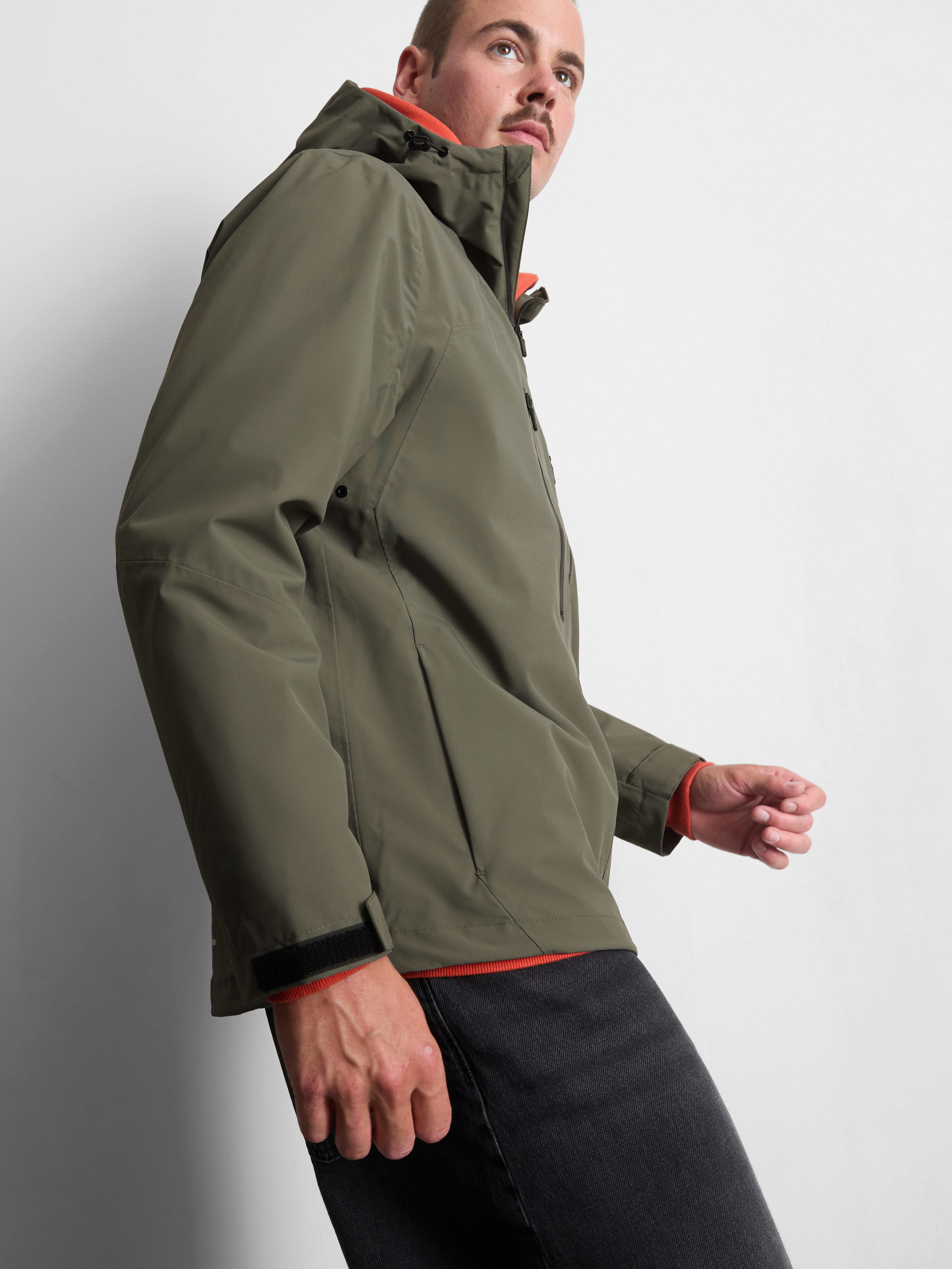 Hooded Zip Raincoat - Olive