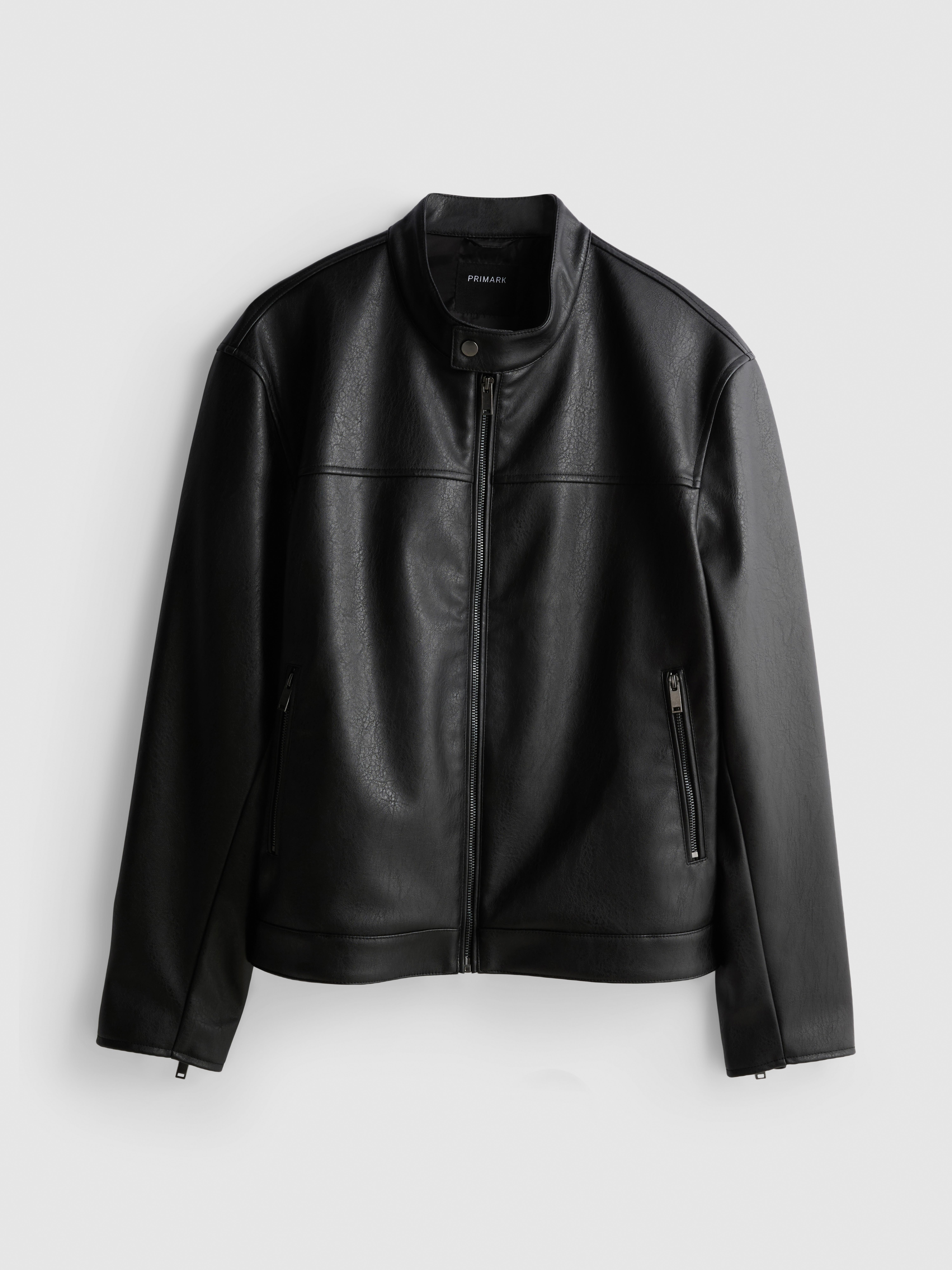 Faux Leather Zip-Up Jacket - Black