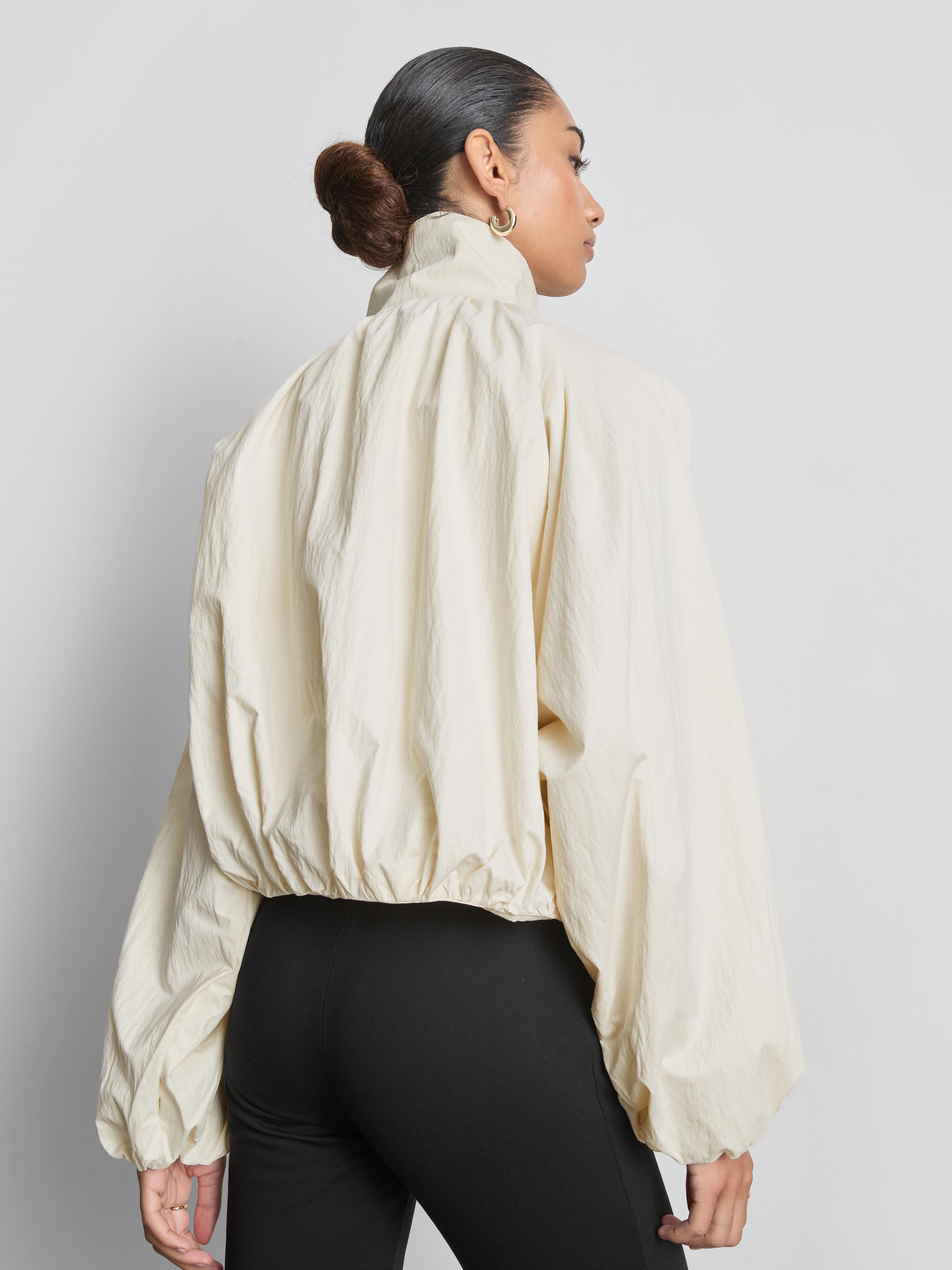 Ruched High-Neck Jacket - Ivory