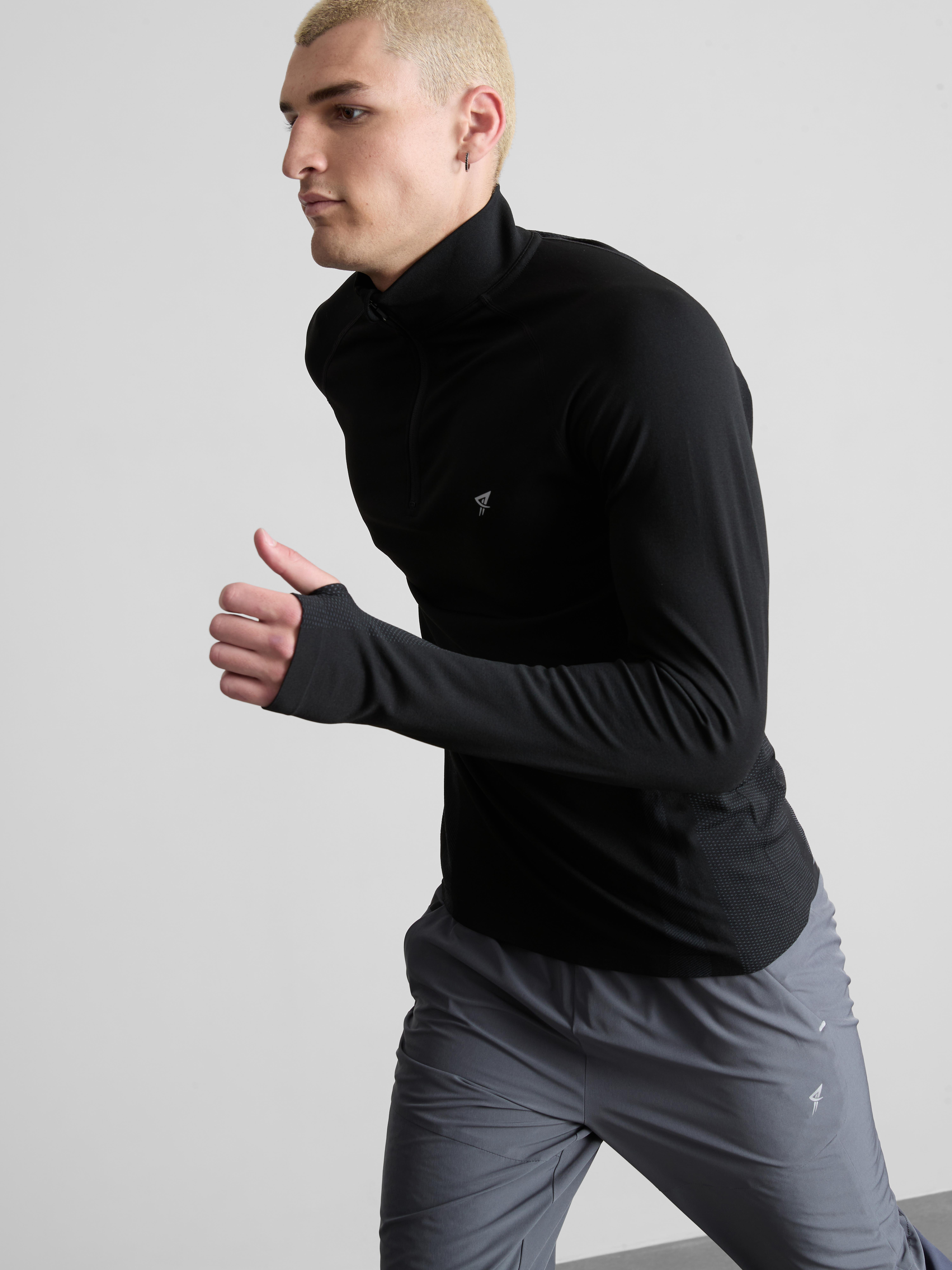 Quarter Zip Gym Top - Black