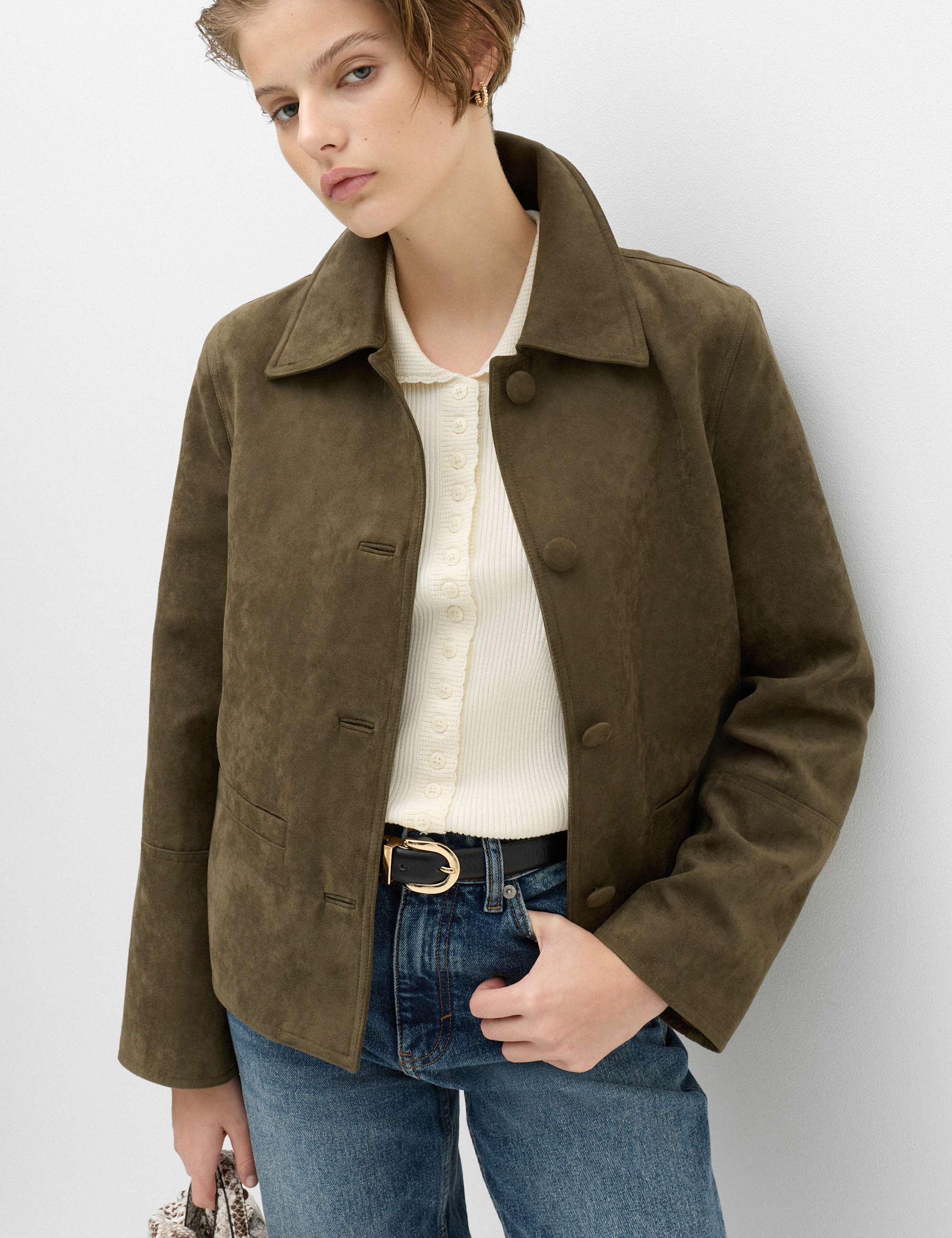 Suedette Button Through Short Jacket