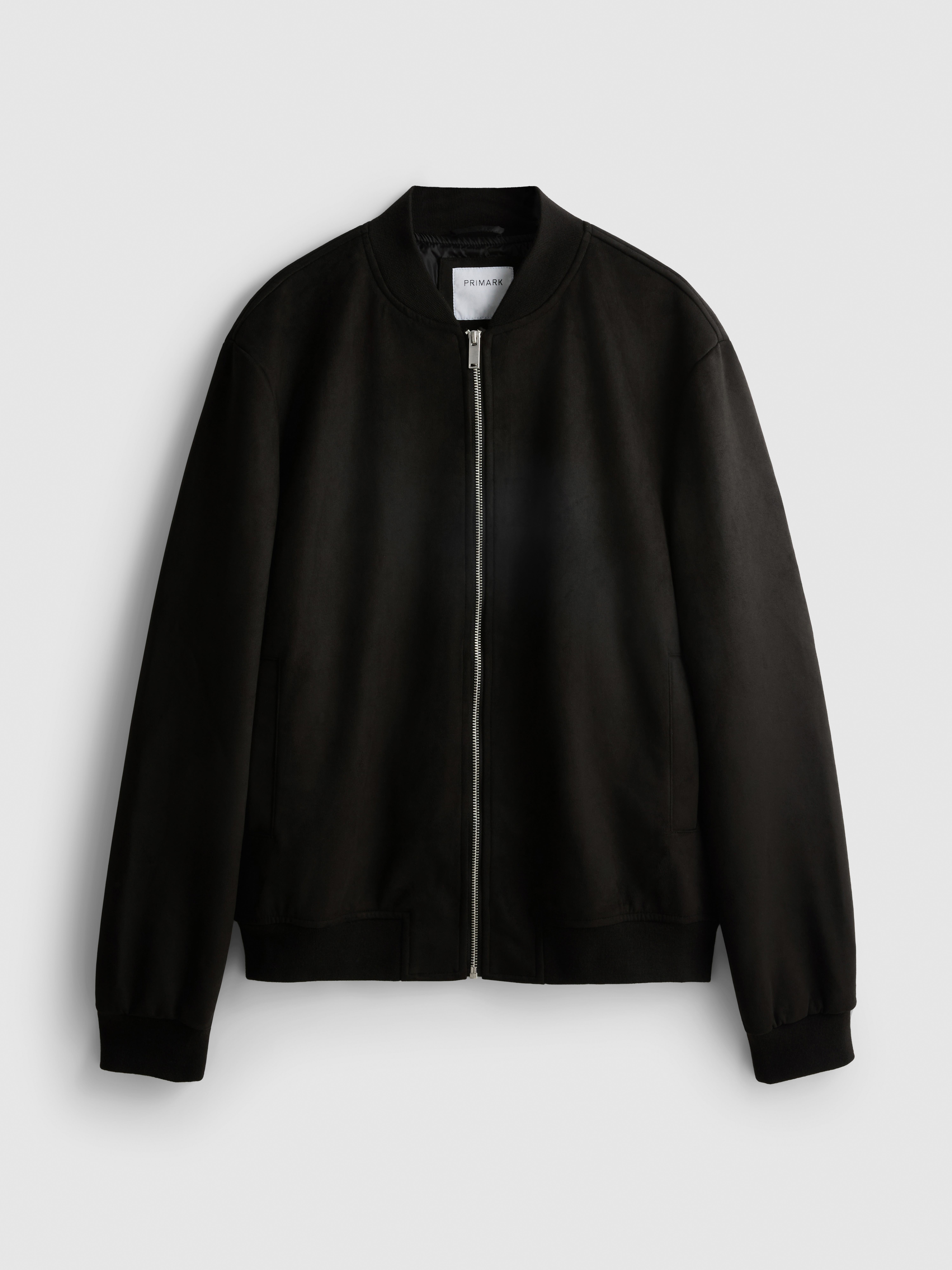 Faux Suede Zip-Up Bomber Jacket - Black