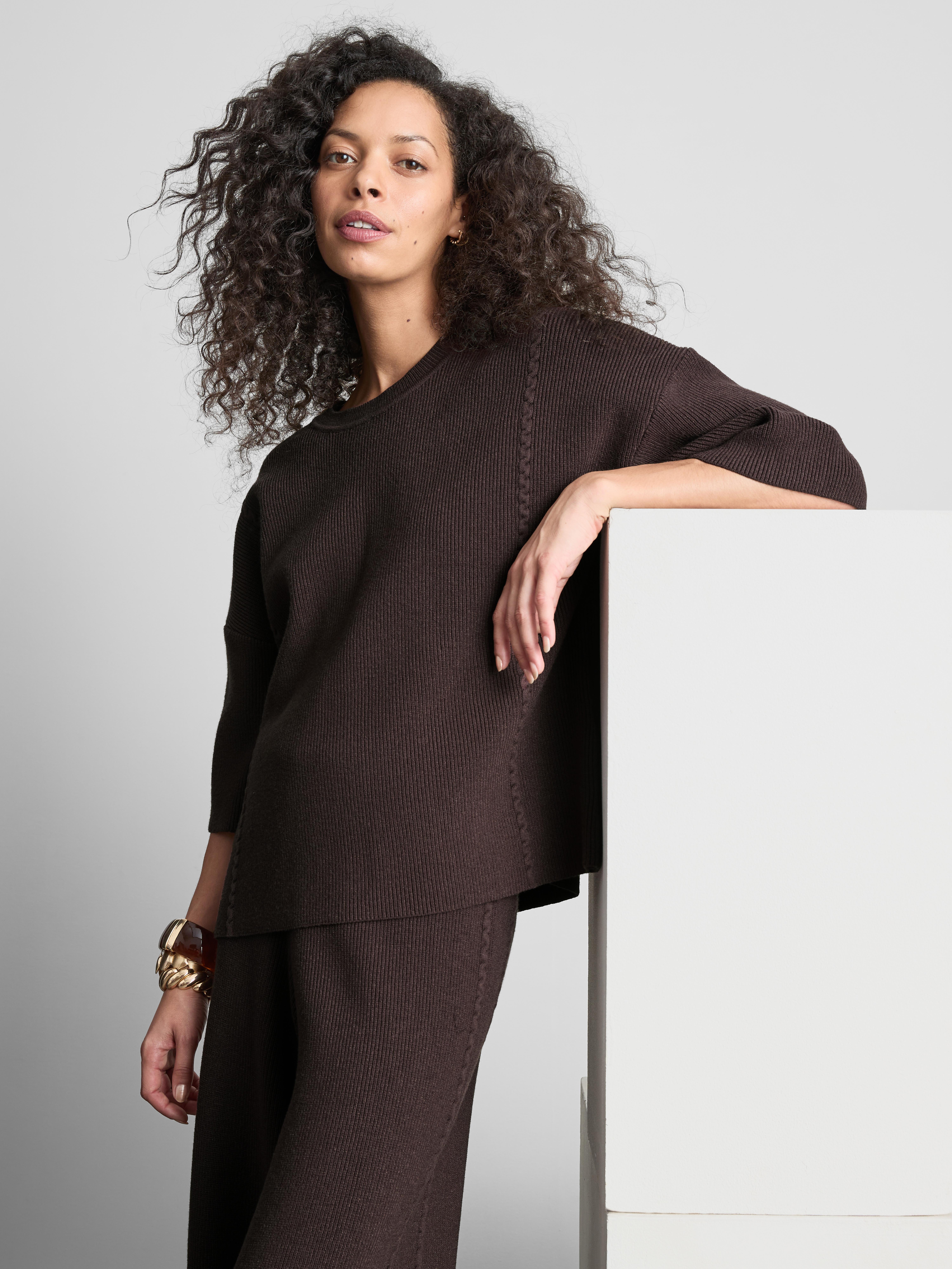 Knitted Dropped-Sleeve T-Shirt - Chocolate