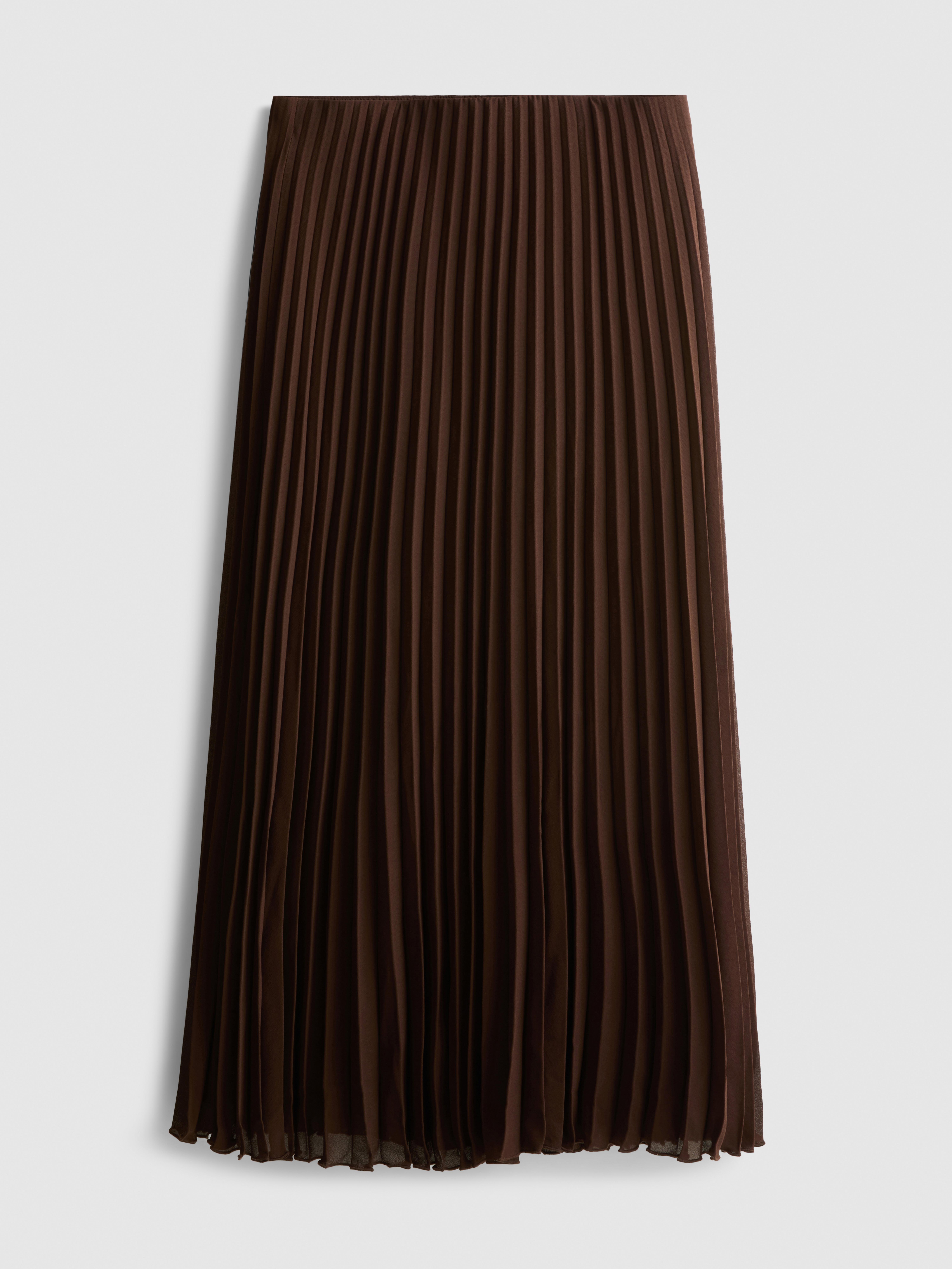 Pleated Chiffon Midi Skirt - Chocolate