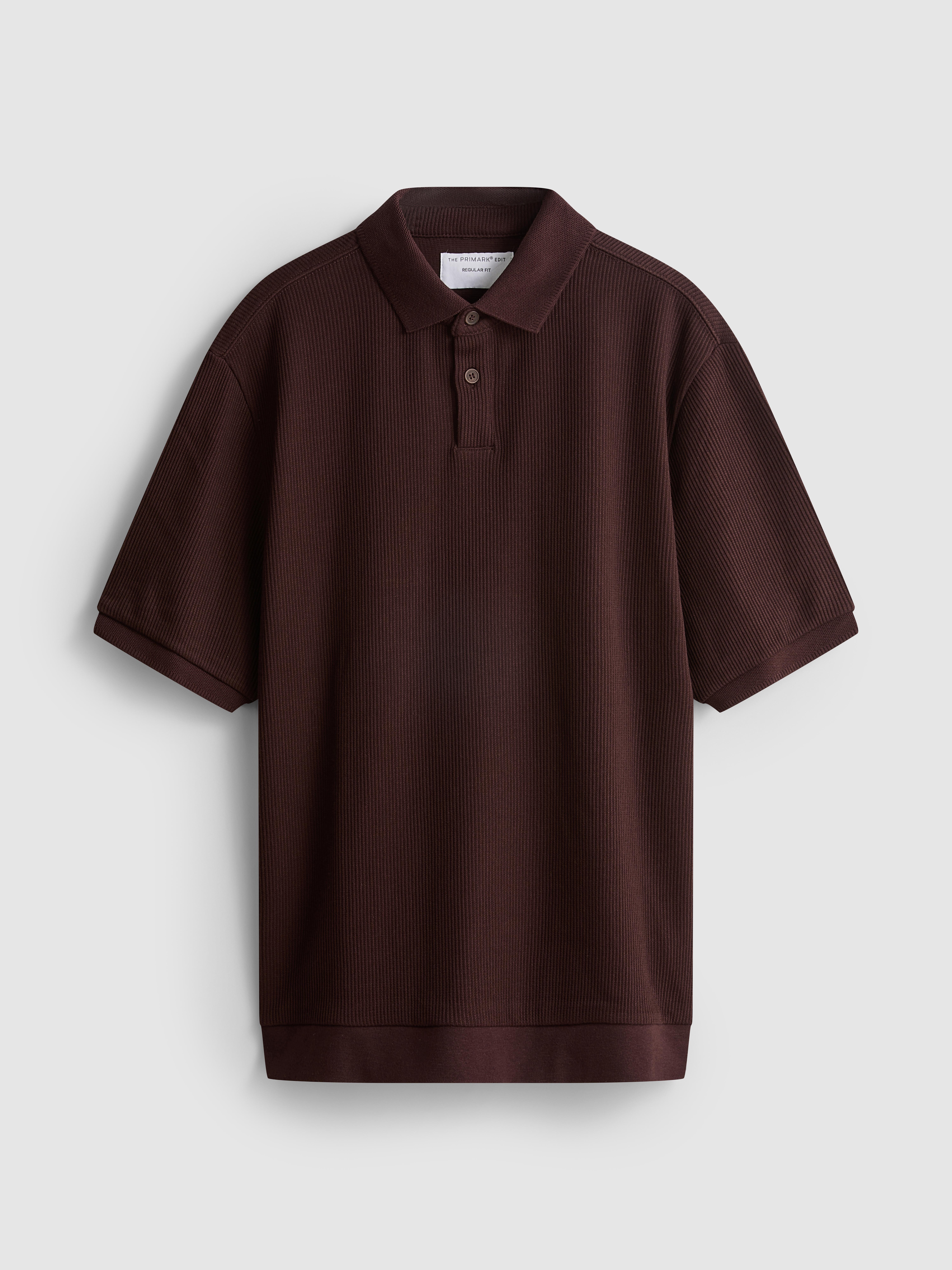 The Edit Ribbed Polo Shirt - Burgundy