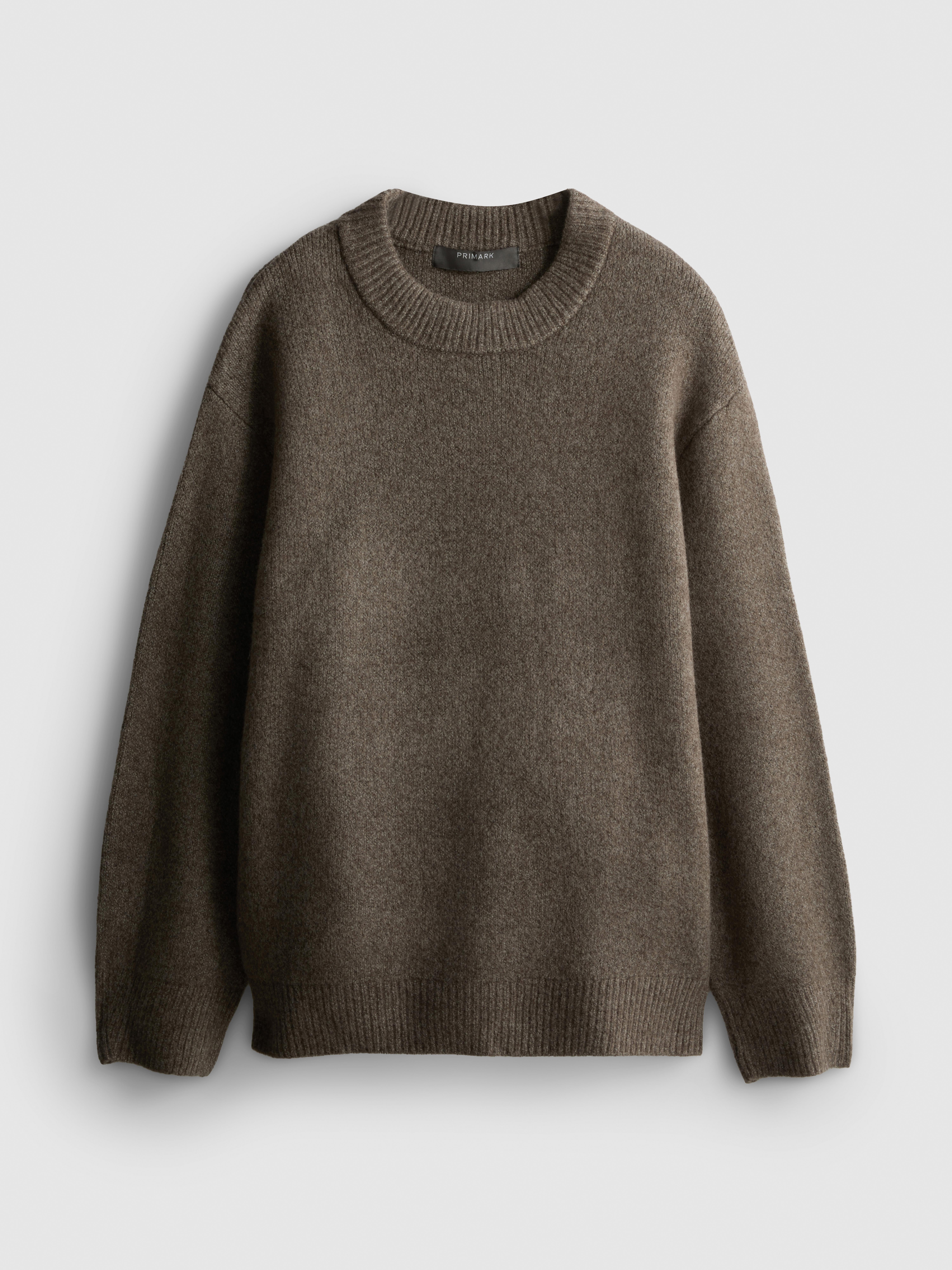 Wool Blend Oversized Crew Neck Sweater - Brown