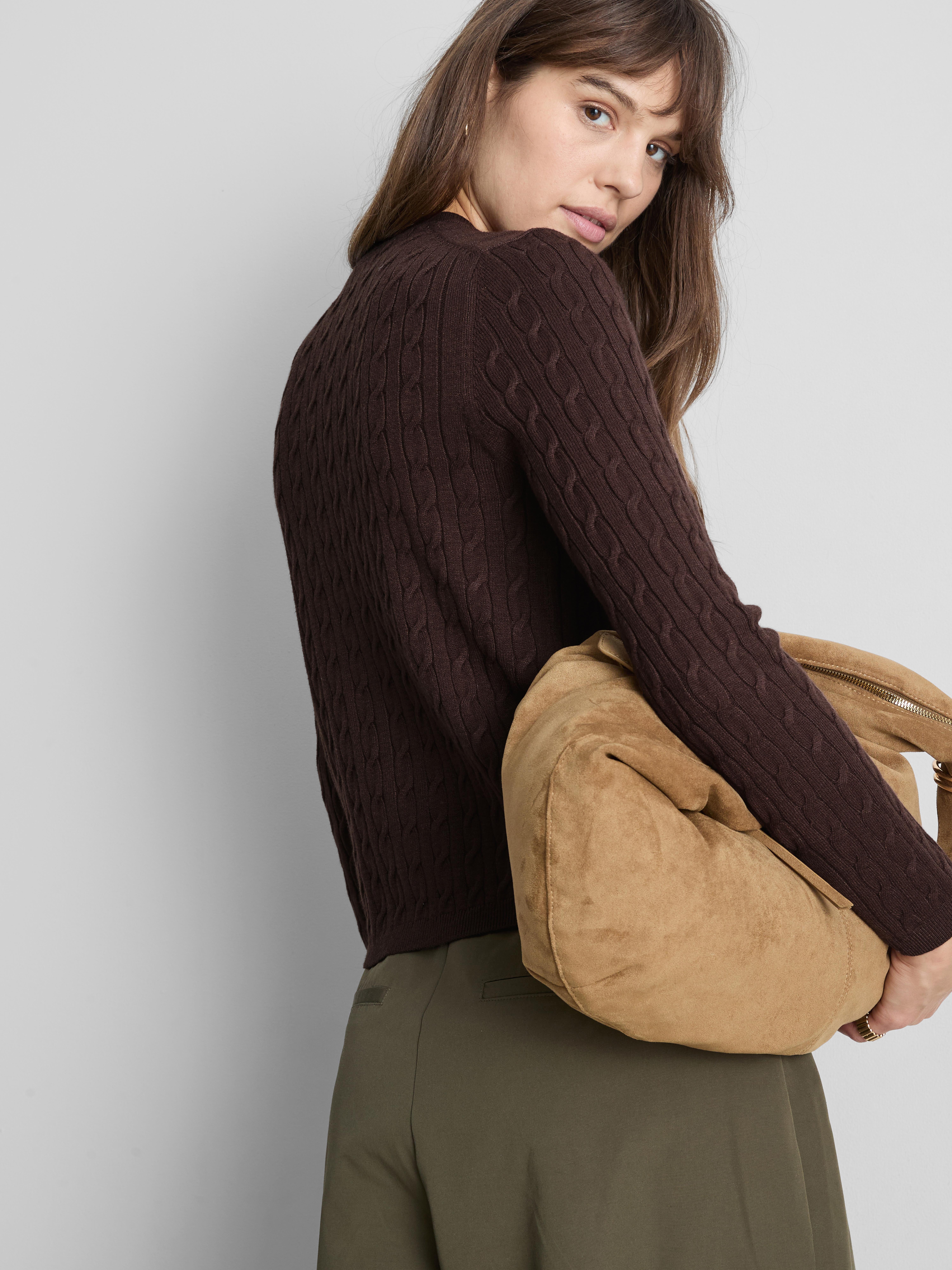 Cable Knit Cardigan - Brown