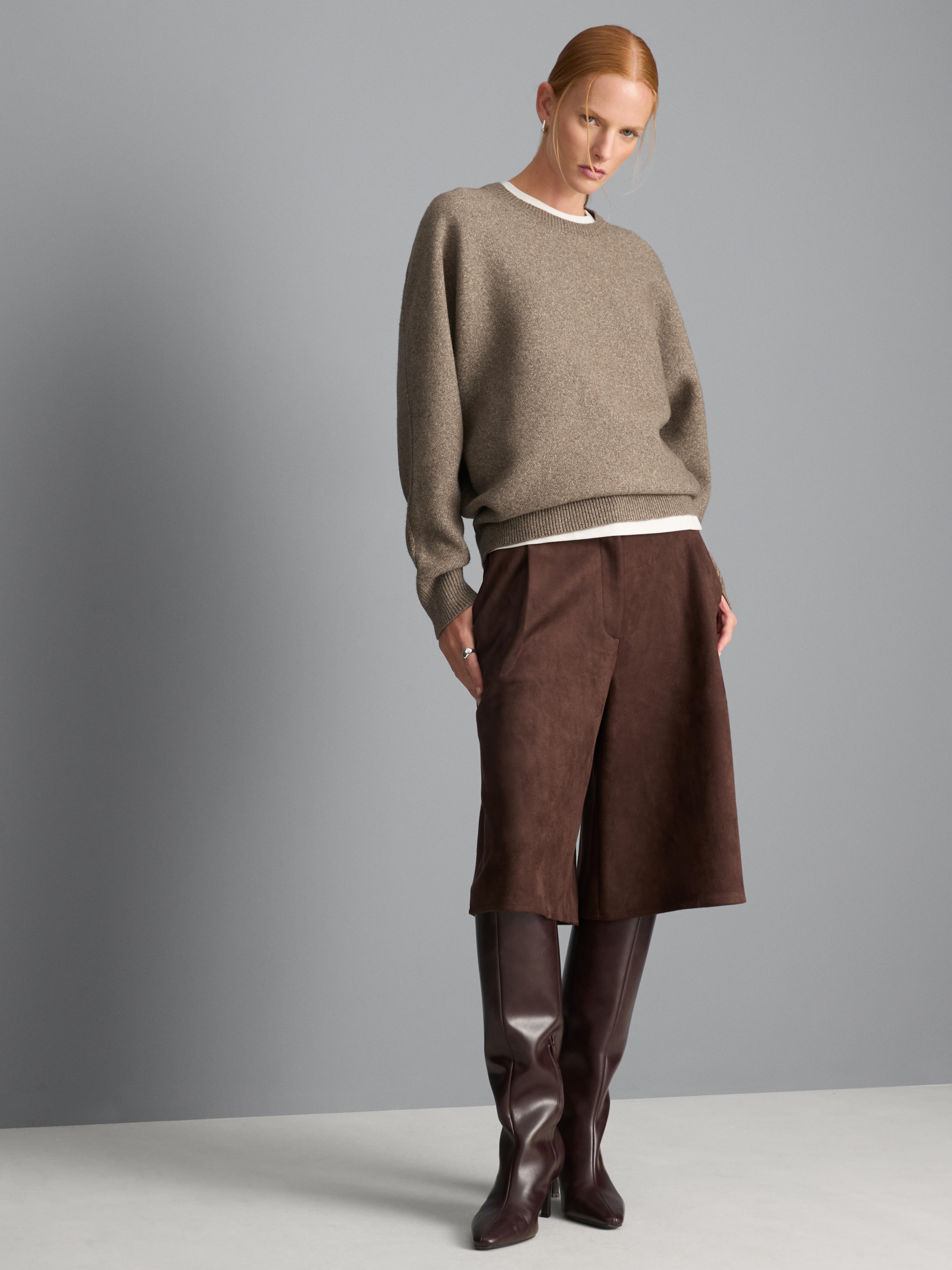 Oversized Knitted Cocoon Sweater - Taupe
