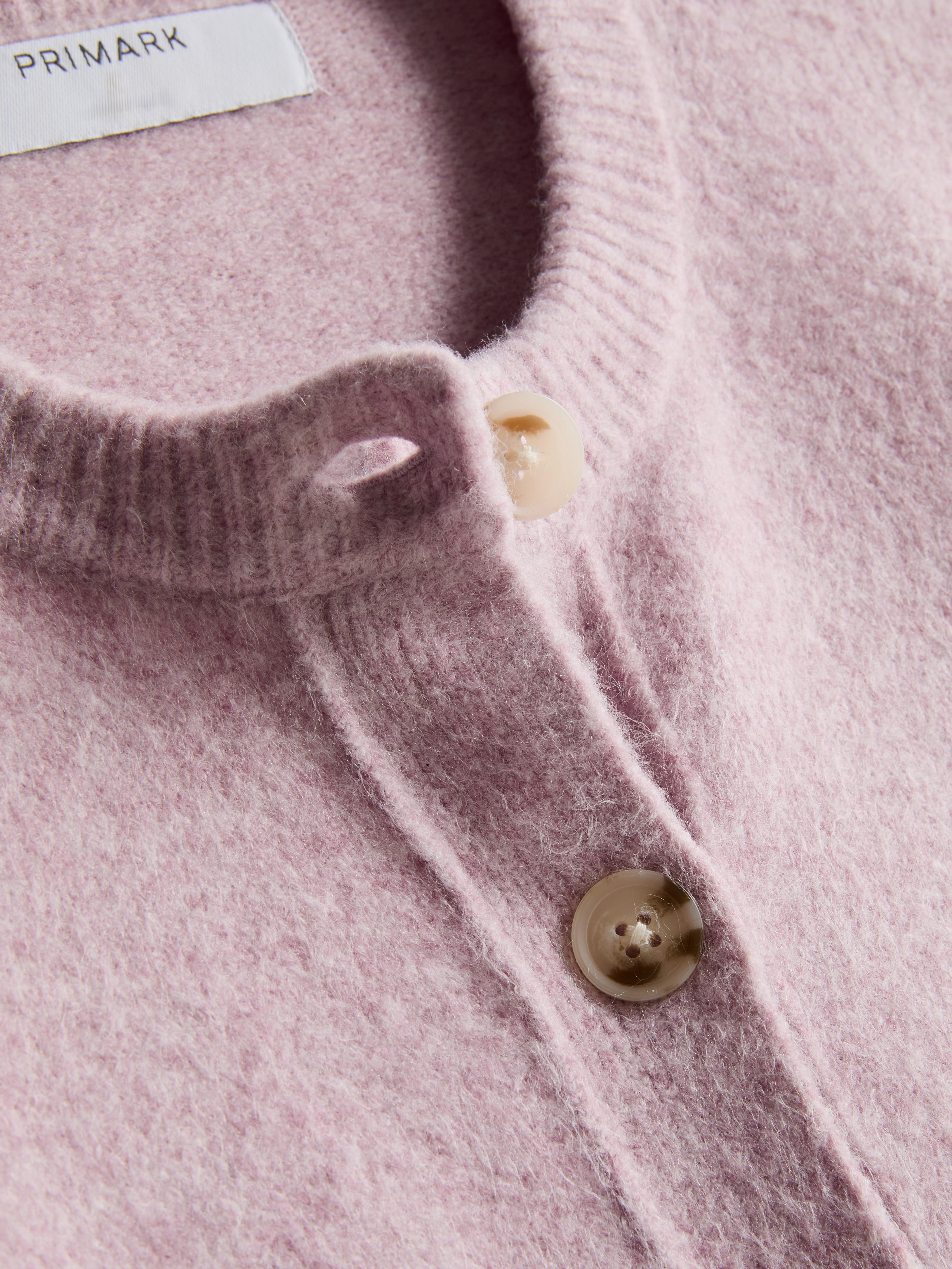 Relaxed Knitted Crew Neck Cardigan - Lilac