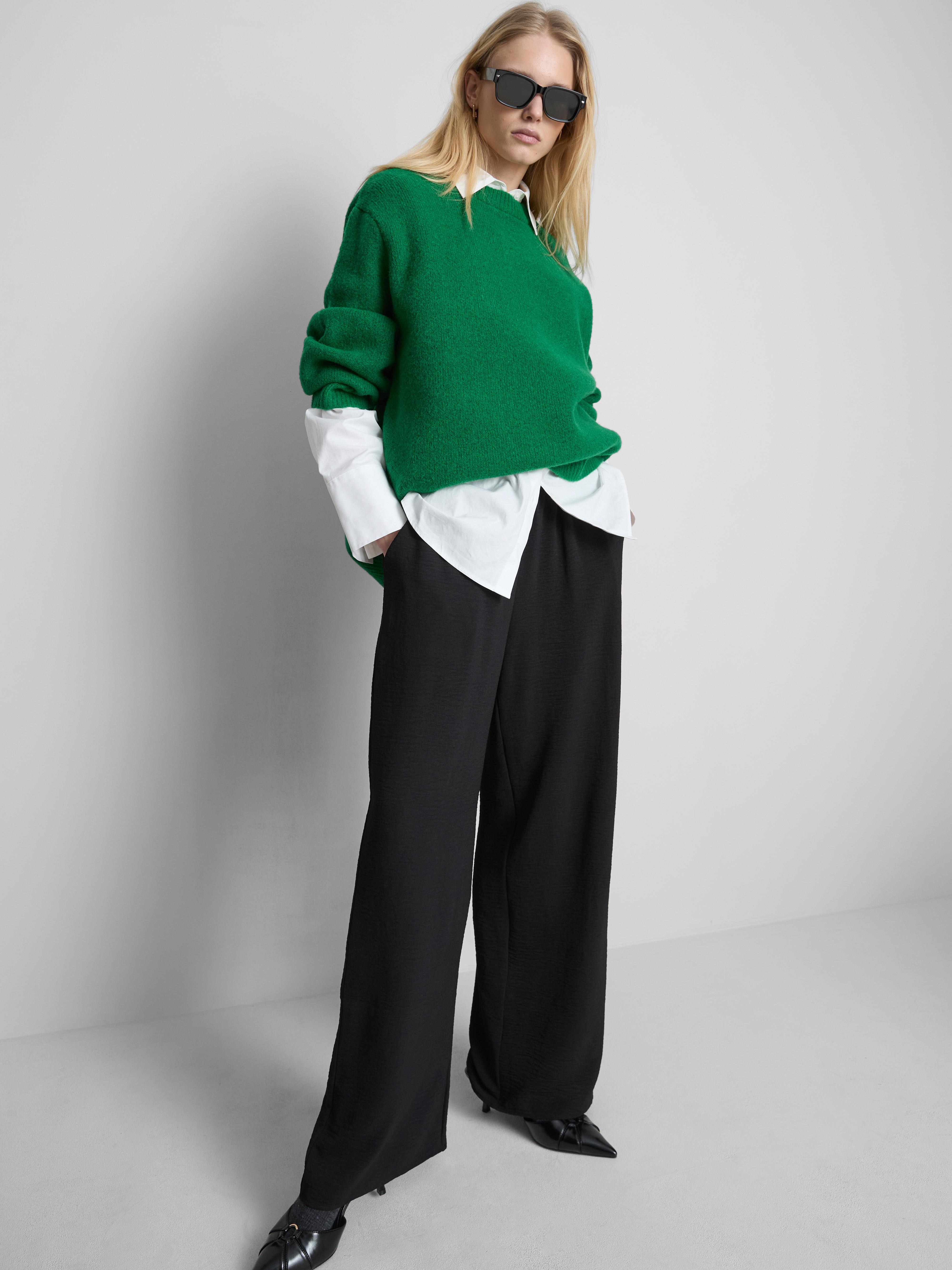 Elastic Waist Wide-Leg Pants - Black
