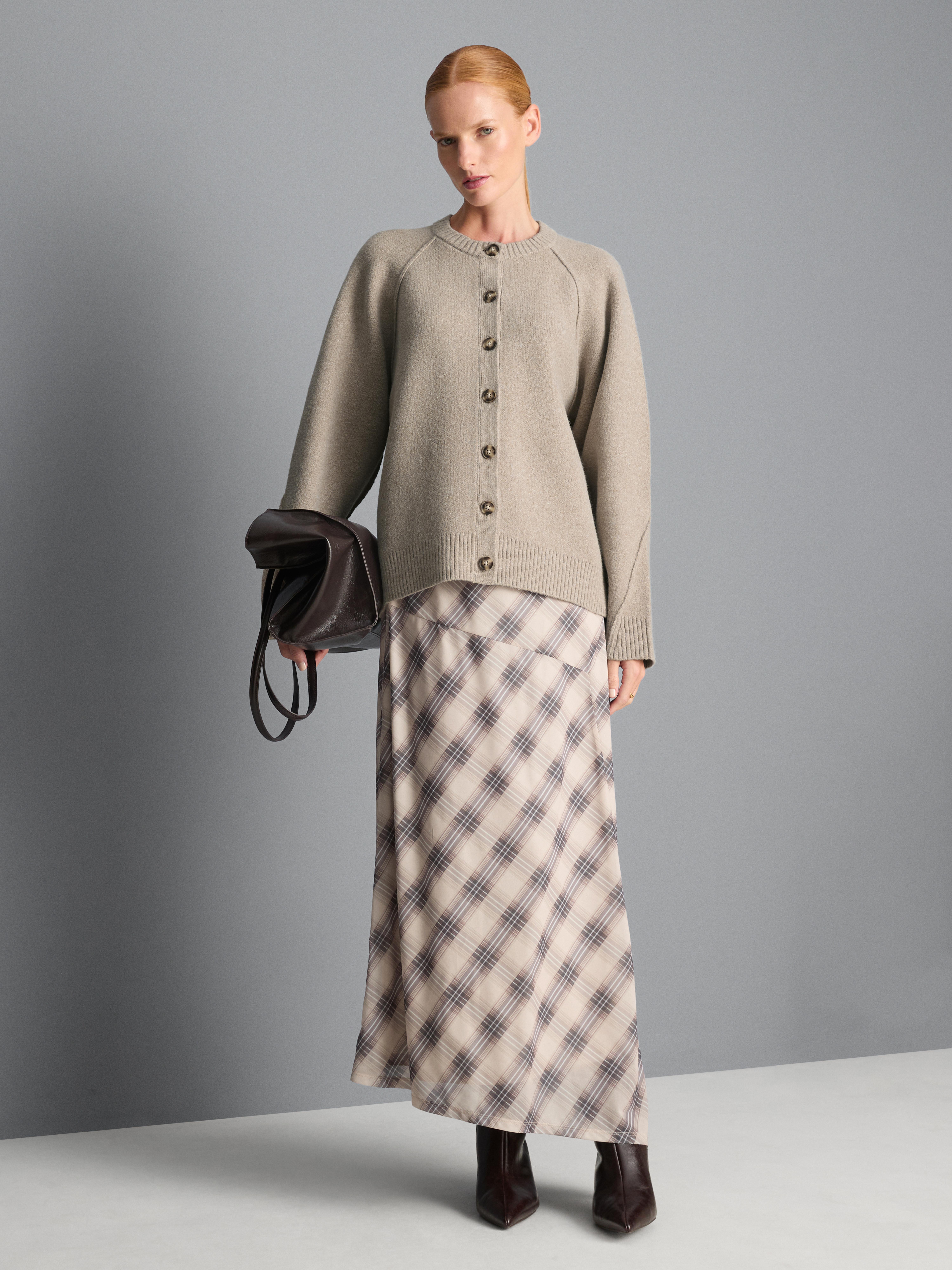 Relaxed Seam Detail Cardigan - Mocha