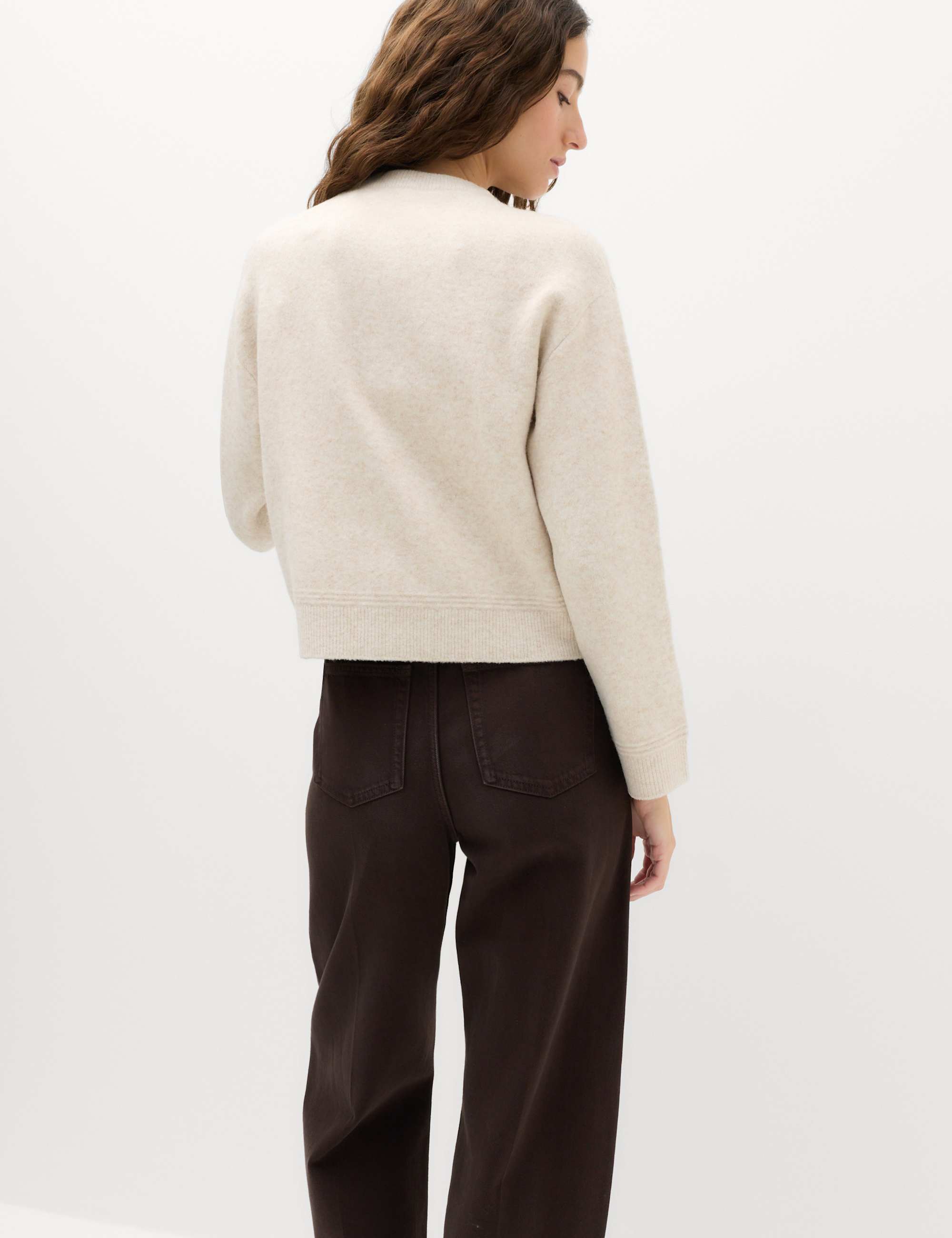 Crew Neck Cardigan With Wool