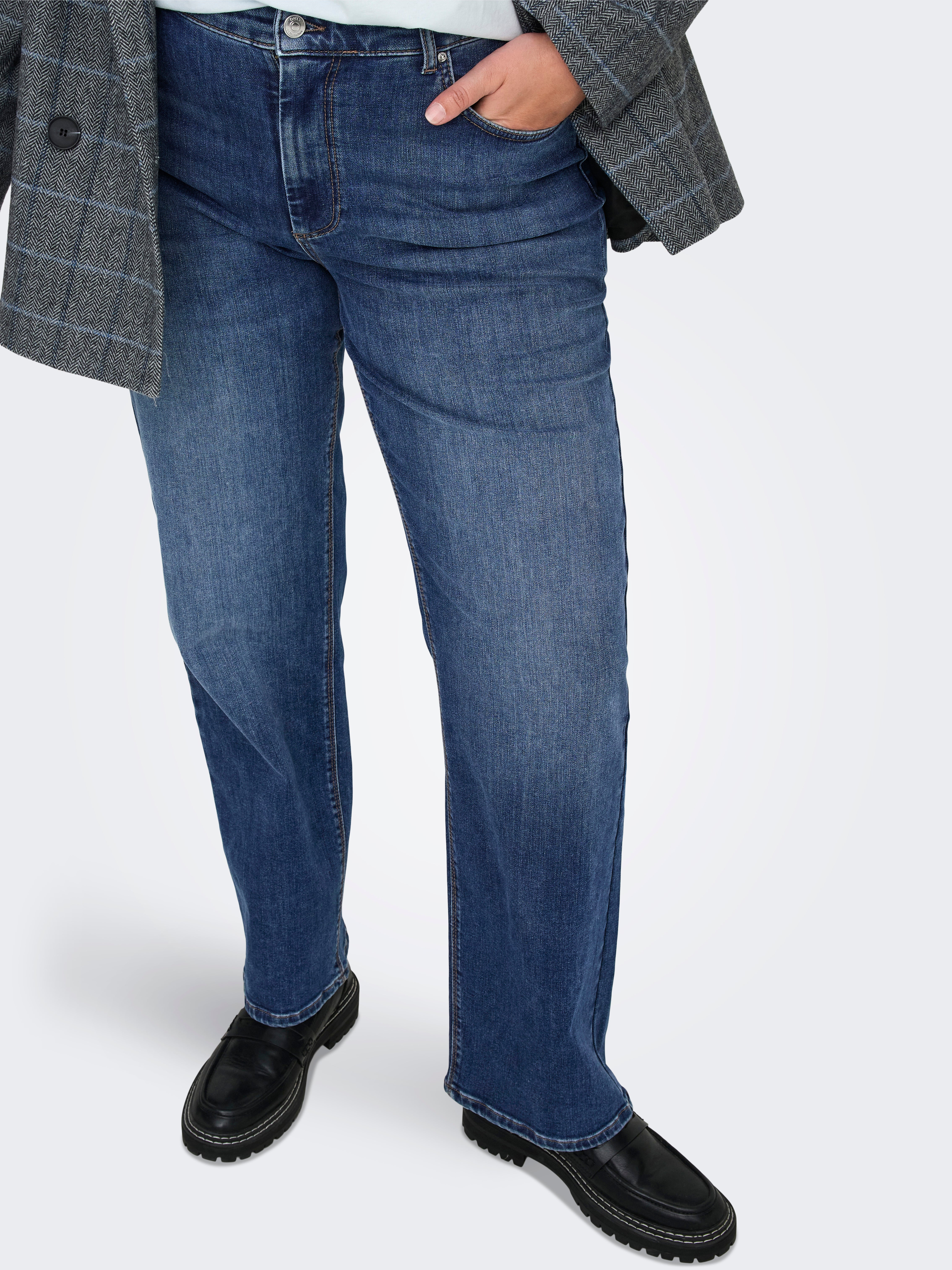 CARWILLY Mid waist Straight Fit Jeans Dark Blue Denim