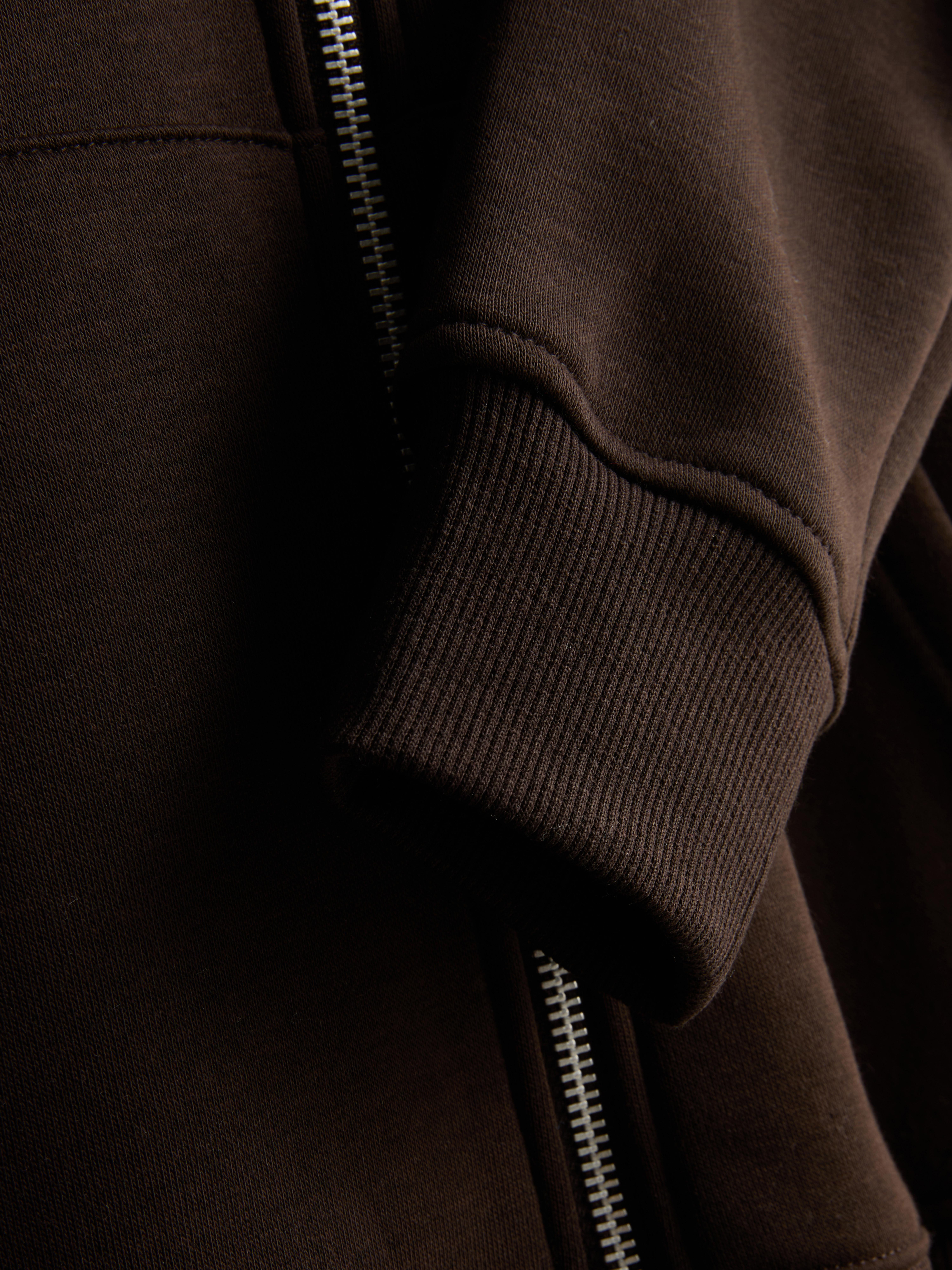 Essential Cotton Blend Zip Through Hoodie - Chocolate