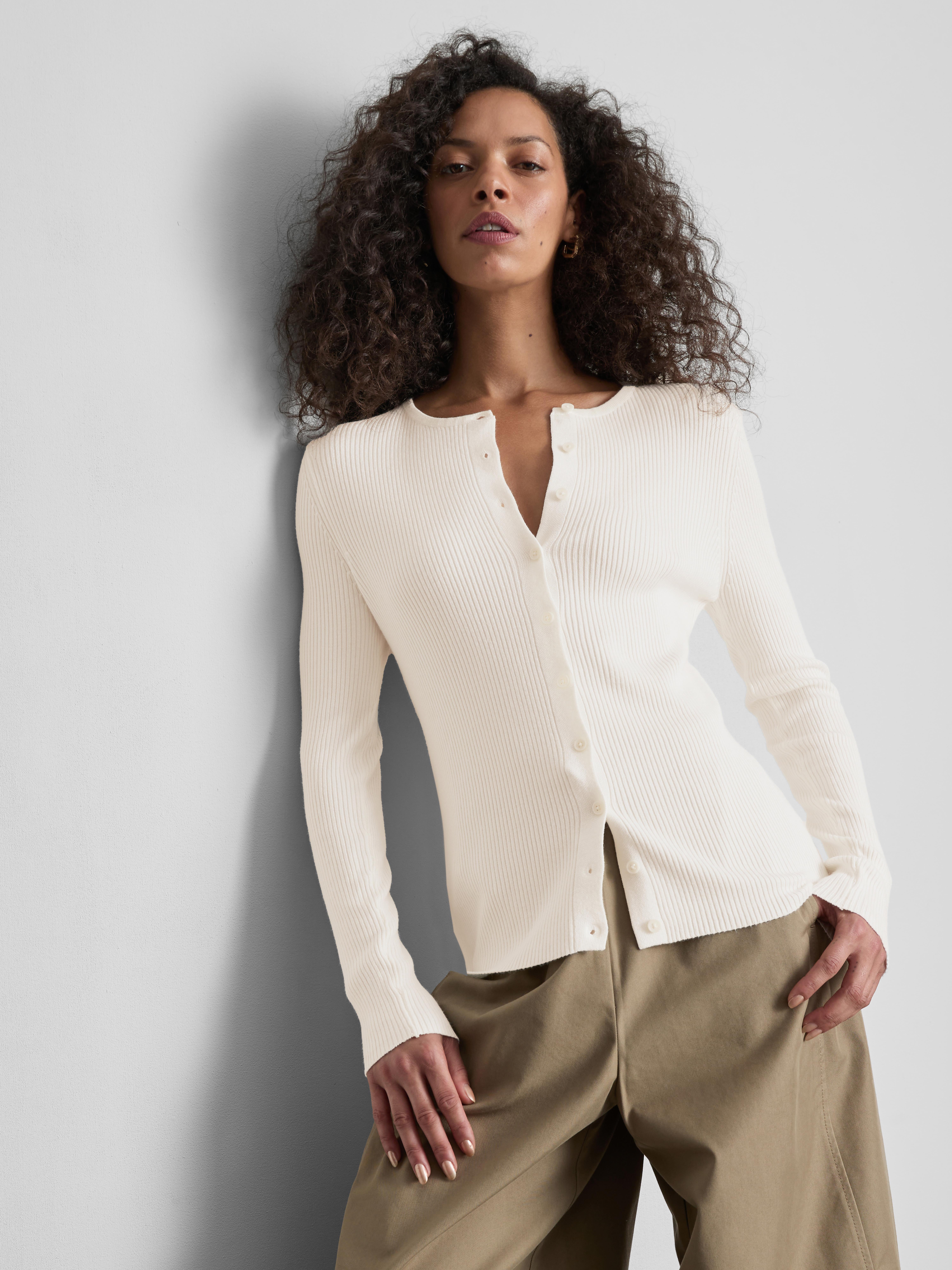 Ribbed Round Neck Cardigan - Ivory