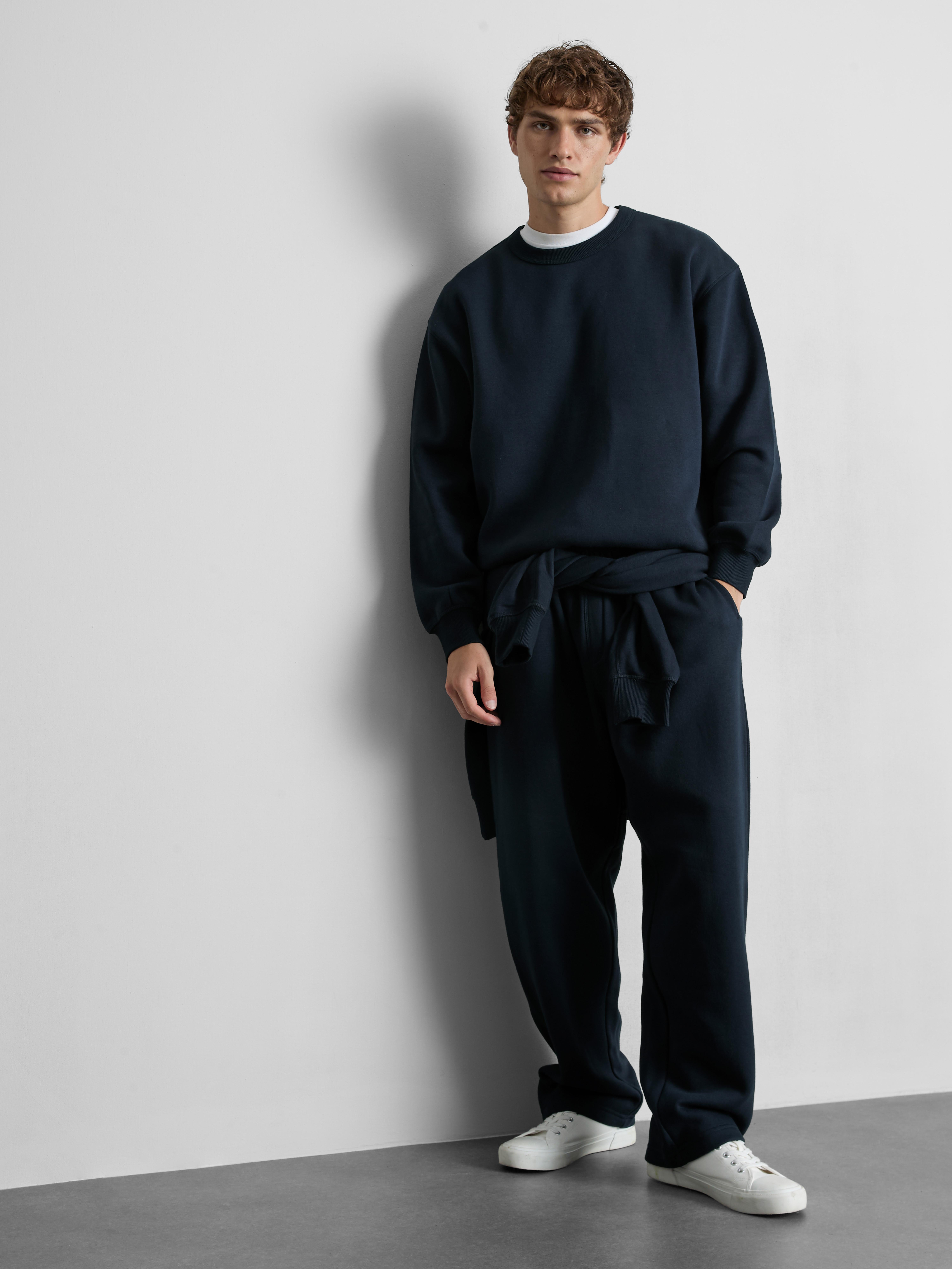Cotton Rich Oversized Crew Neck Sweatshirt - Navy