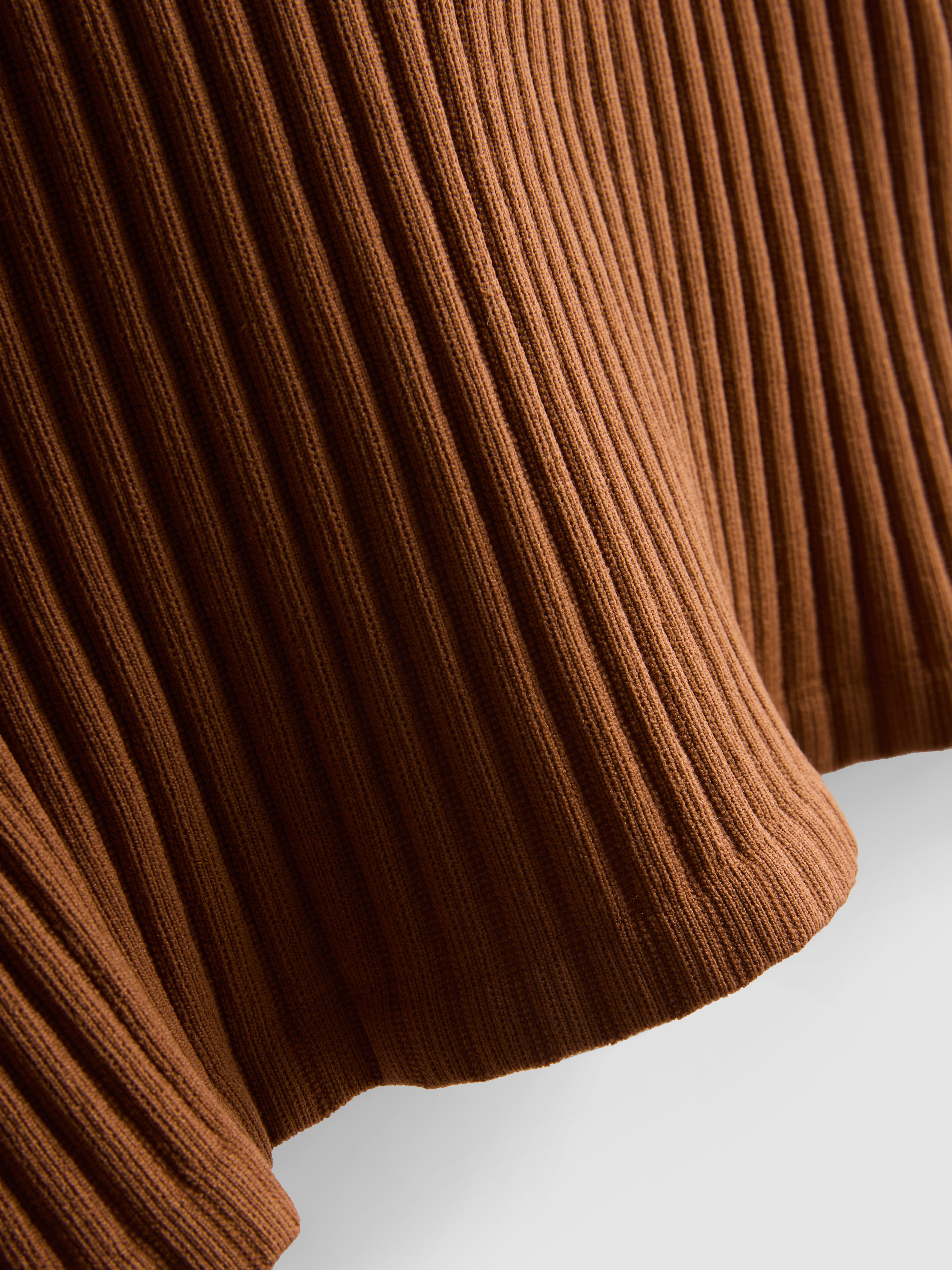 Ribbed Long-Sleeve Squareneck Top - Tan