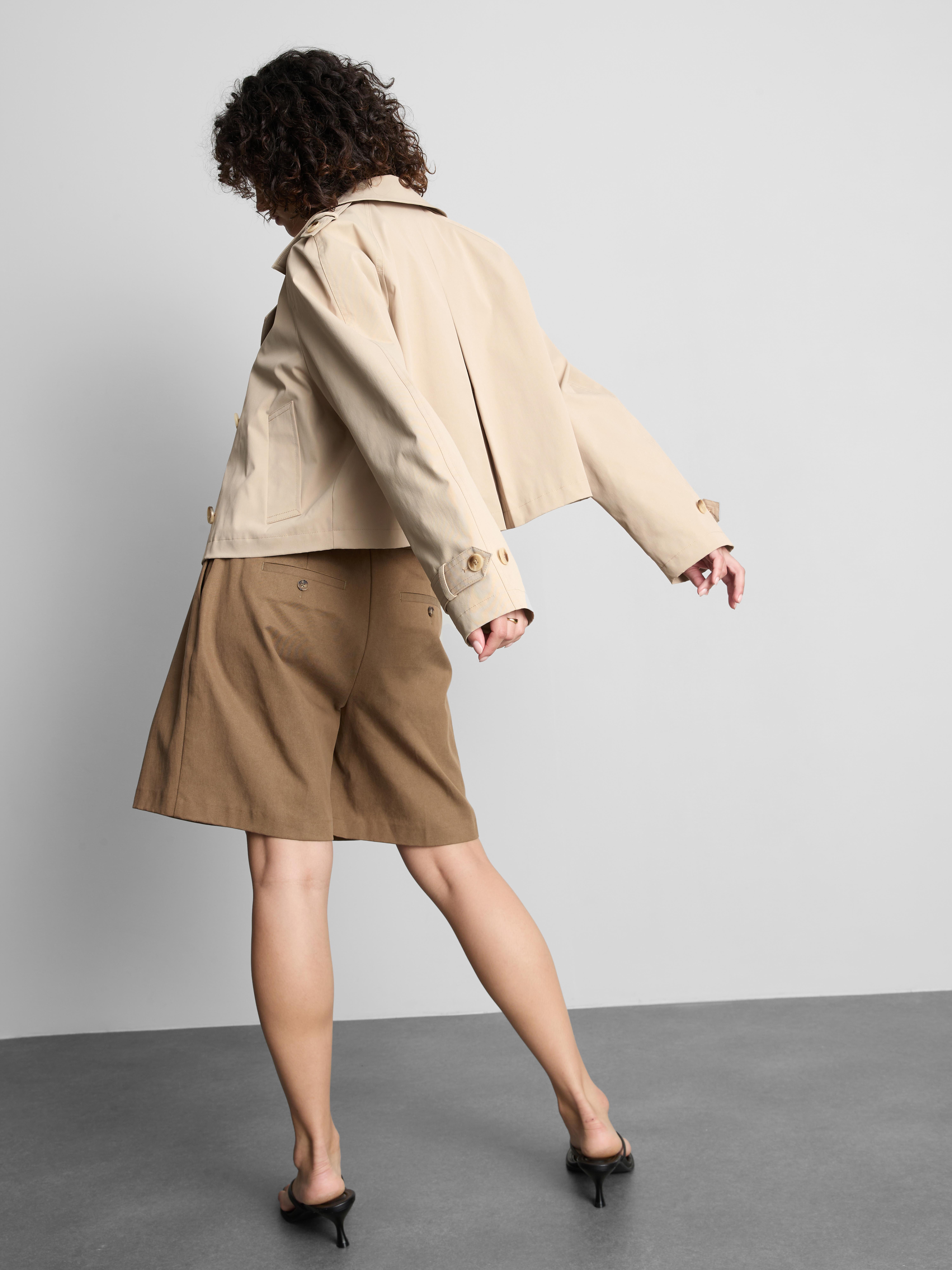 Double-Breasted Boxy Rain Jacket - Stone