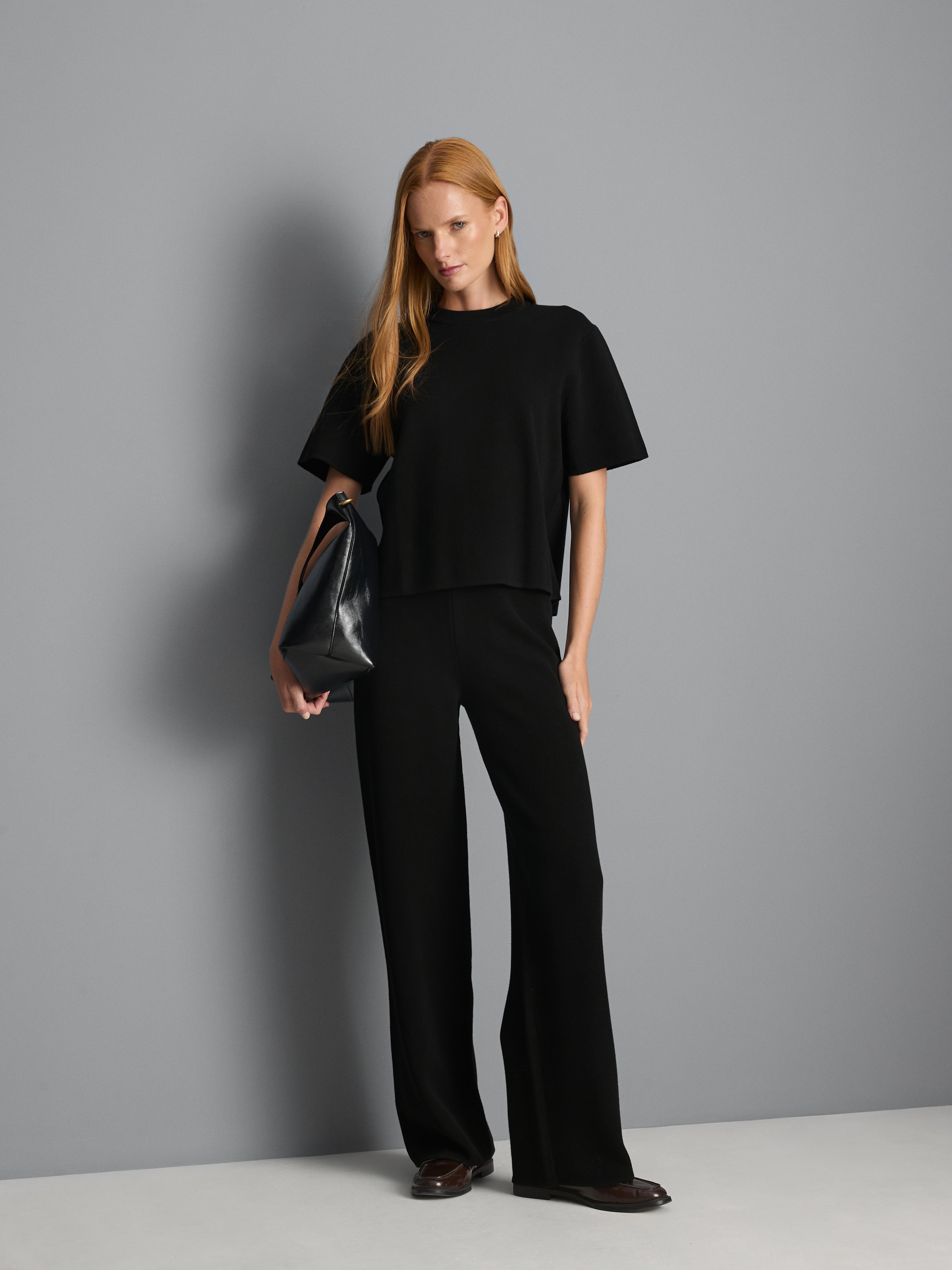 Boxy Compact Knit Tee - Black